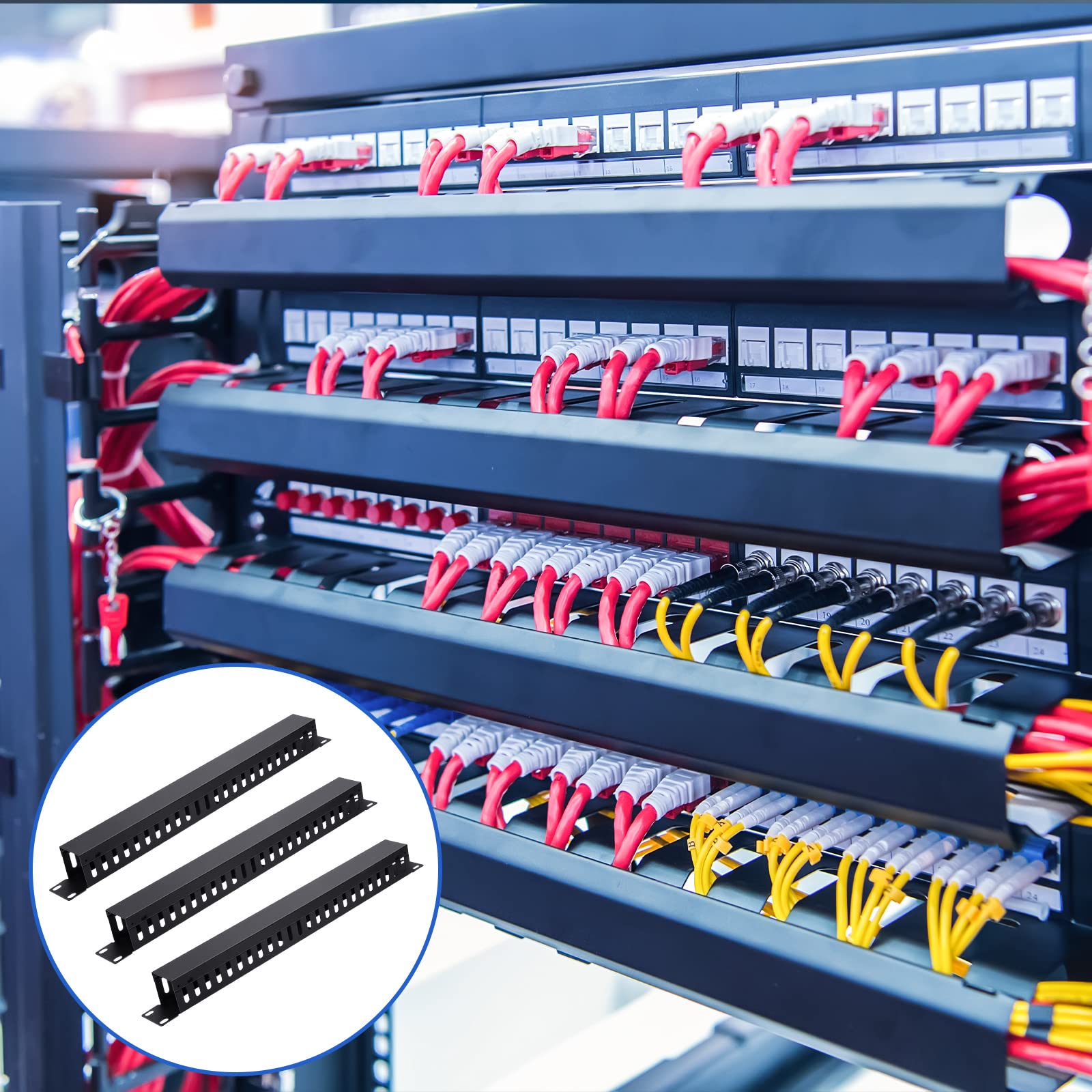 8 Pieces 19 Inch Cable Manager 1U 24 Slot Horizontal Rack Mount Cable Rack Server Rack Cable Management Cable Organizer Raceway