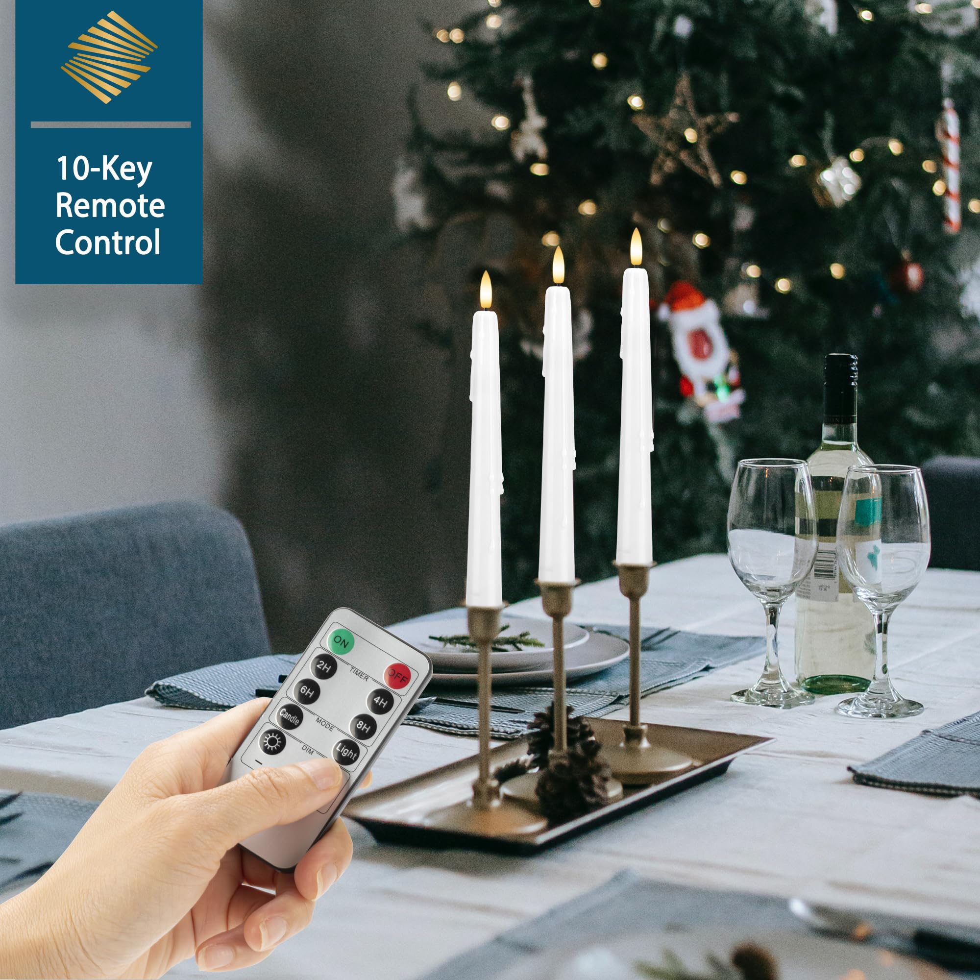 Sehnsy Dripless Flameless Taper Candles 9.6'', Battery Operated Led Candles With Remote And Timer, Unique Candlesticks With 3D F