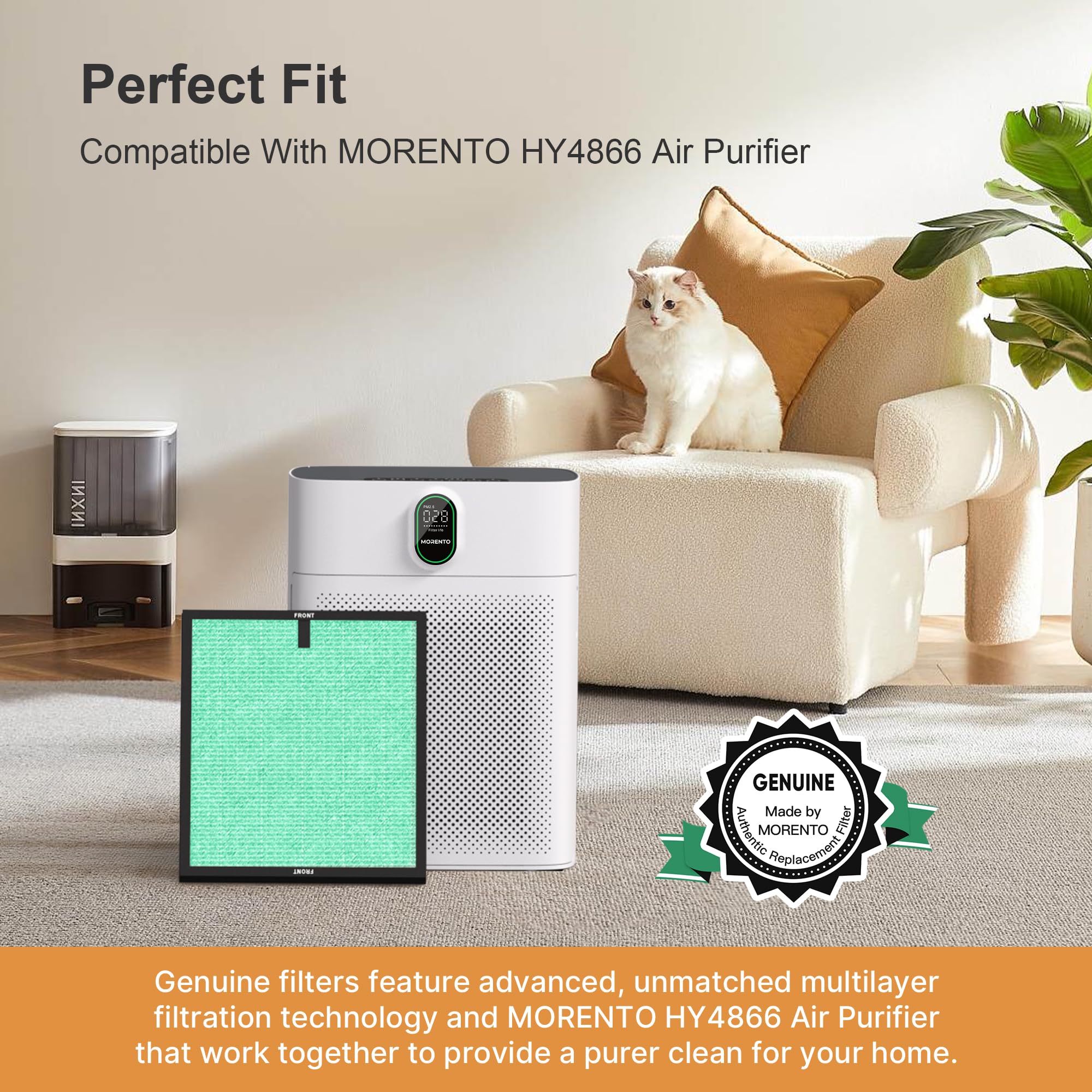 Morento 2 Pack Hy4866 Genuine Air Purifier Replacement Filter For Hy4866 Air Purifier, Pet Dander Version