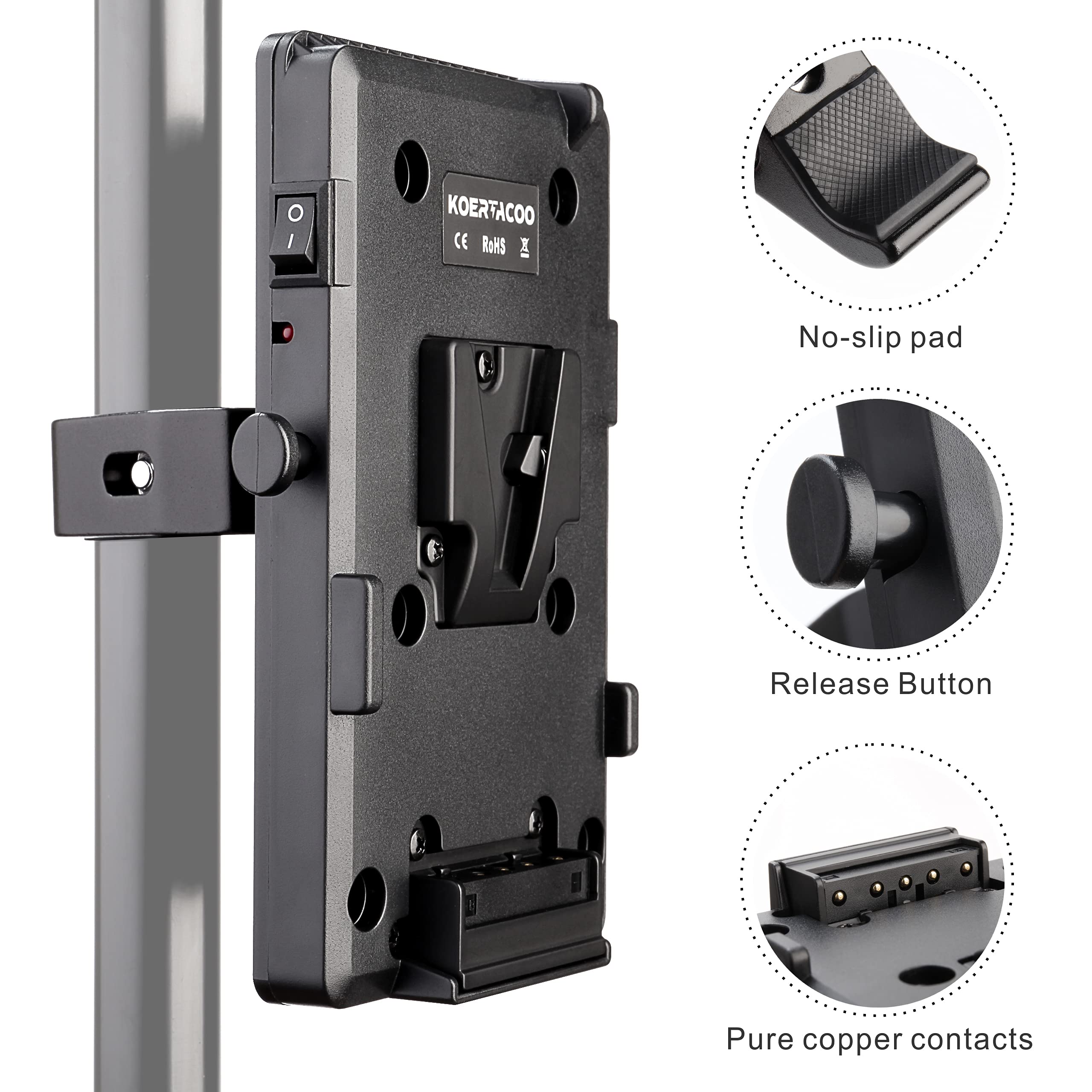 Koertacoo V-Mount Lock Battery Plate Power Supply Adapter + Super Clamp For Lighting Stand,Tripod, Support Rod.With D-Tap/Dc/Usb
