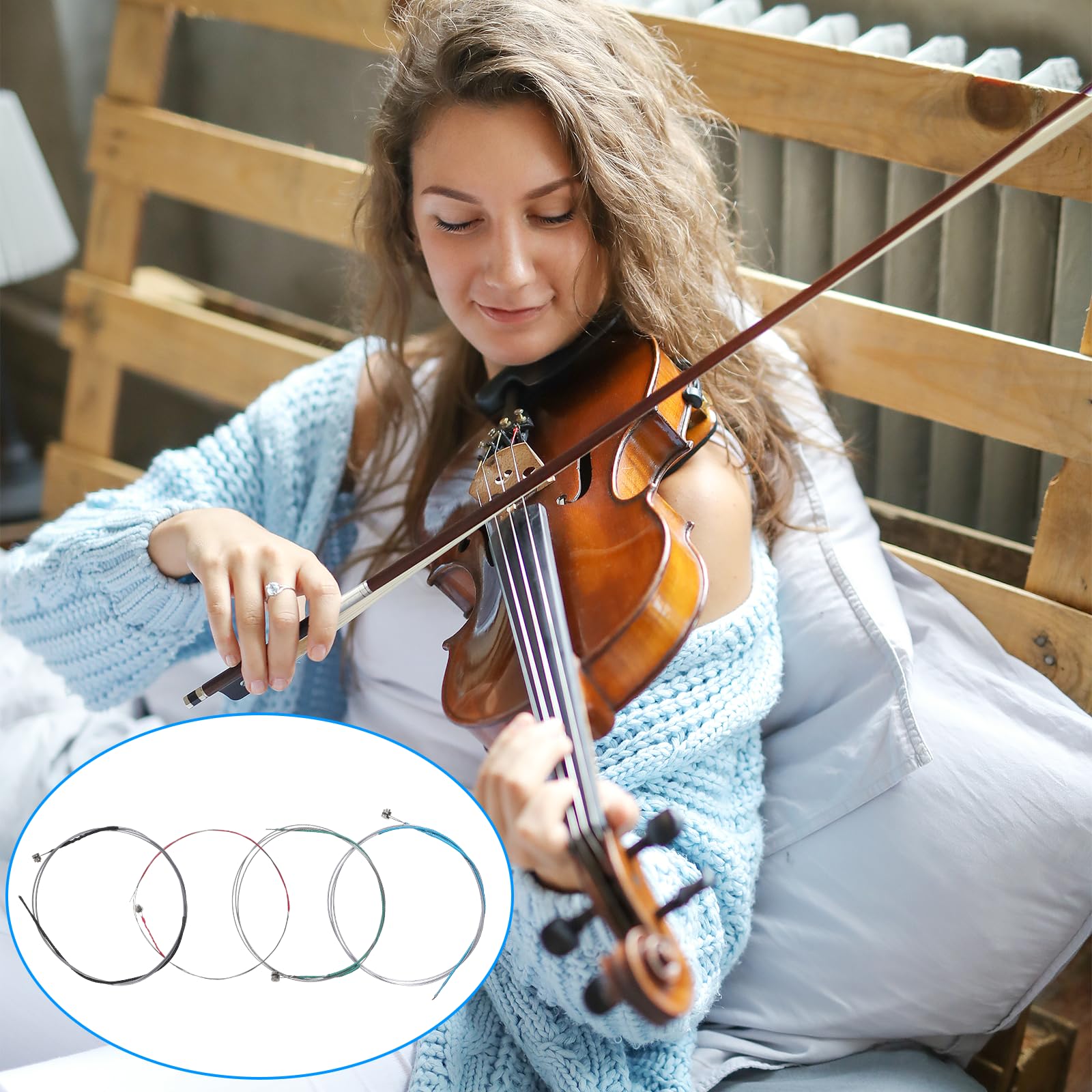 8 Pcs Violin Strings Full Set(G D A E), Universal Carbon Steel Copper Wound With Copper Plated Ball End For Instruments 4/4 3/4