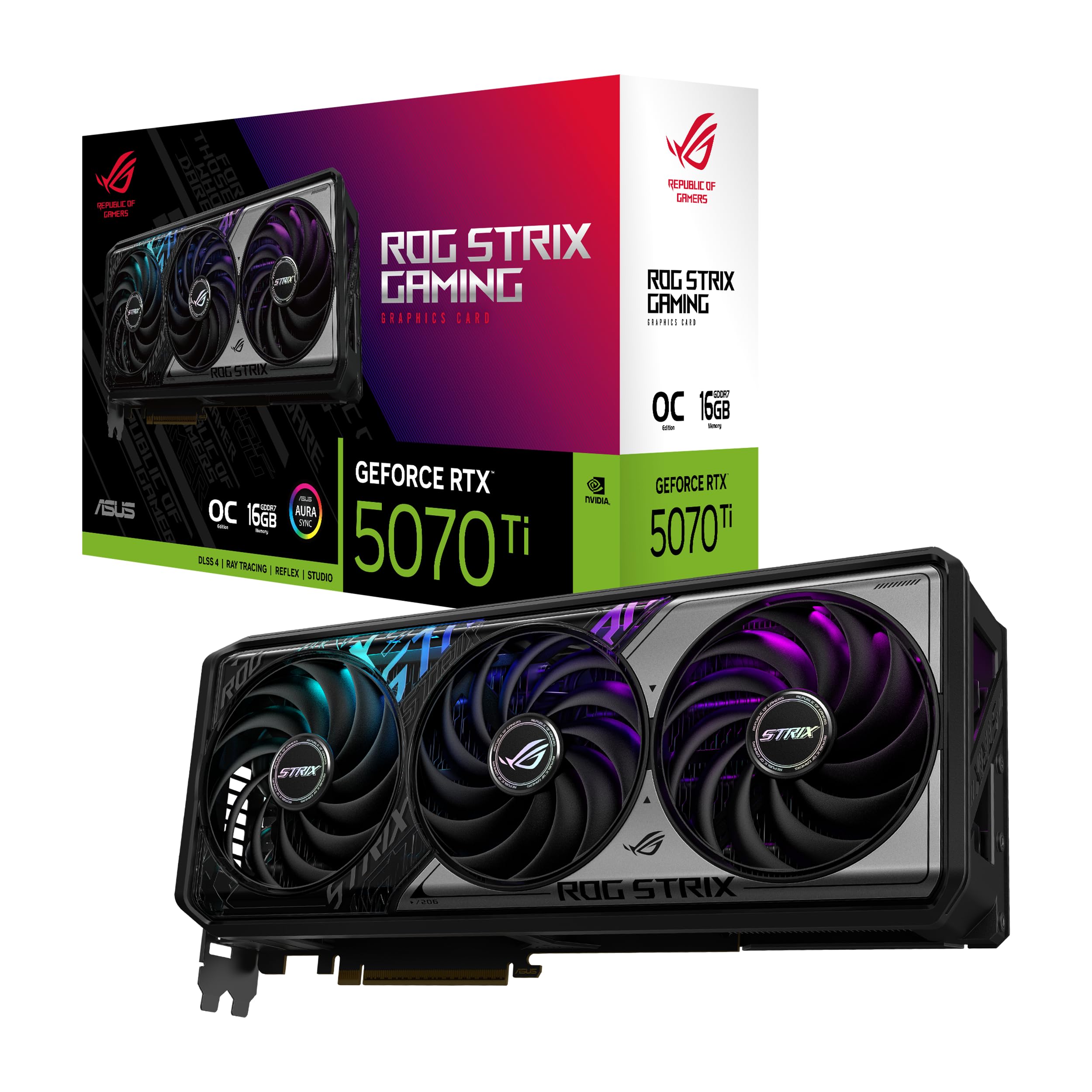 ASUS ROG Strix GeForce RTX 5070 Ti OC Edition 16GB GDDR7 Graphics Card, NVIDIA (PCIe 5.0, HDMI/DP 2.1, 3.2Slot, Axialtech Fans