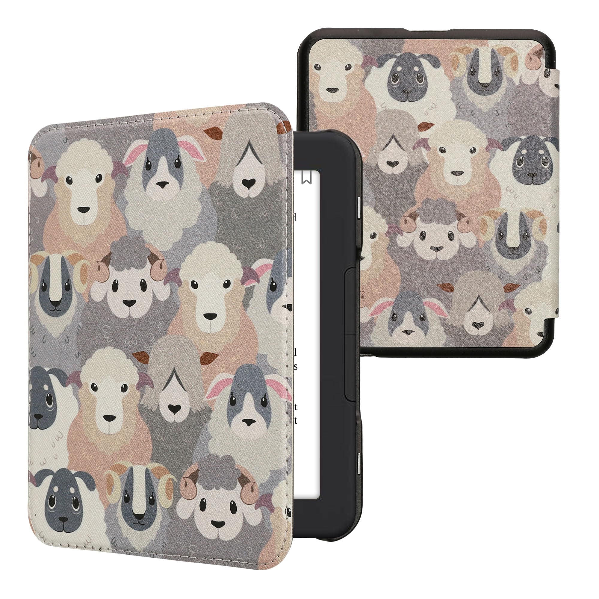 Kwmobile Case Compatible With Barnes & Noble Nook Glowlight 4 / 4E Case   Ereader Cover   Sheep White/Brown/Grey