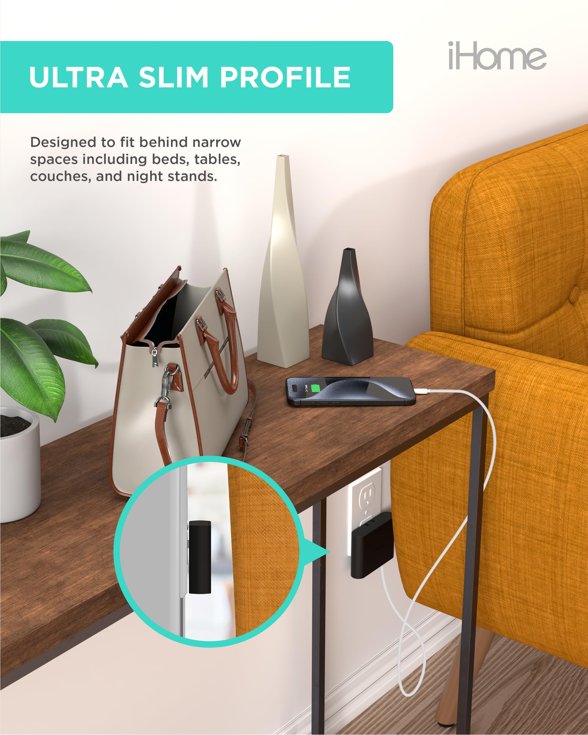 Ihome Slim Usb Wall Charger: Ac Pro Multiport Usb Charger, Usb Plug Adapter & Phone Charging Block, 4 Usb Plugs For Wall Outlet,