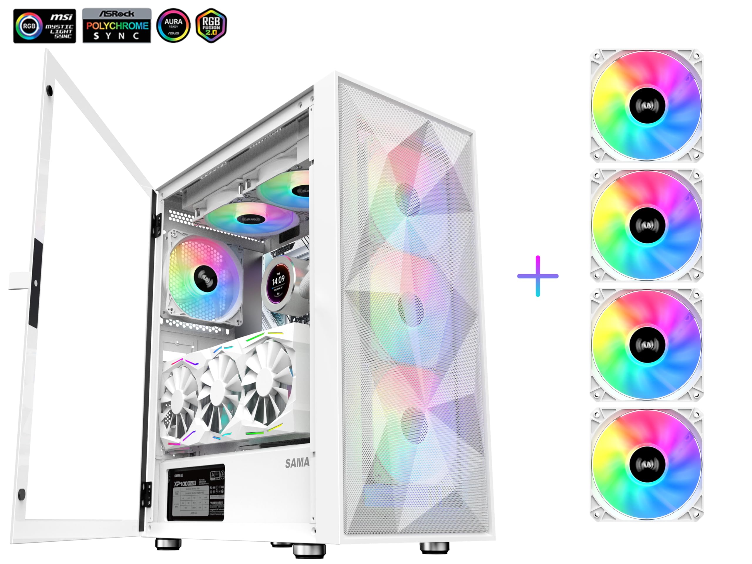 Sama 3509 Atx Mid Tower Computer Case Steel Mesh Front Tempered Glass With Open Door 4 Argb Fans Pre Install Usb3.0X2 360Mm Aio