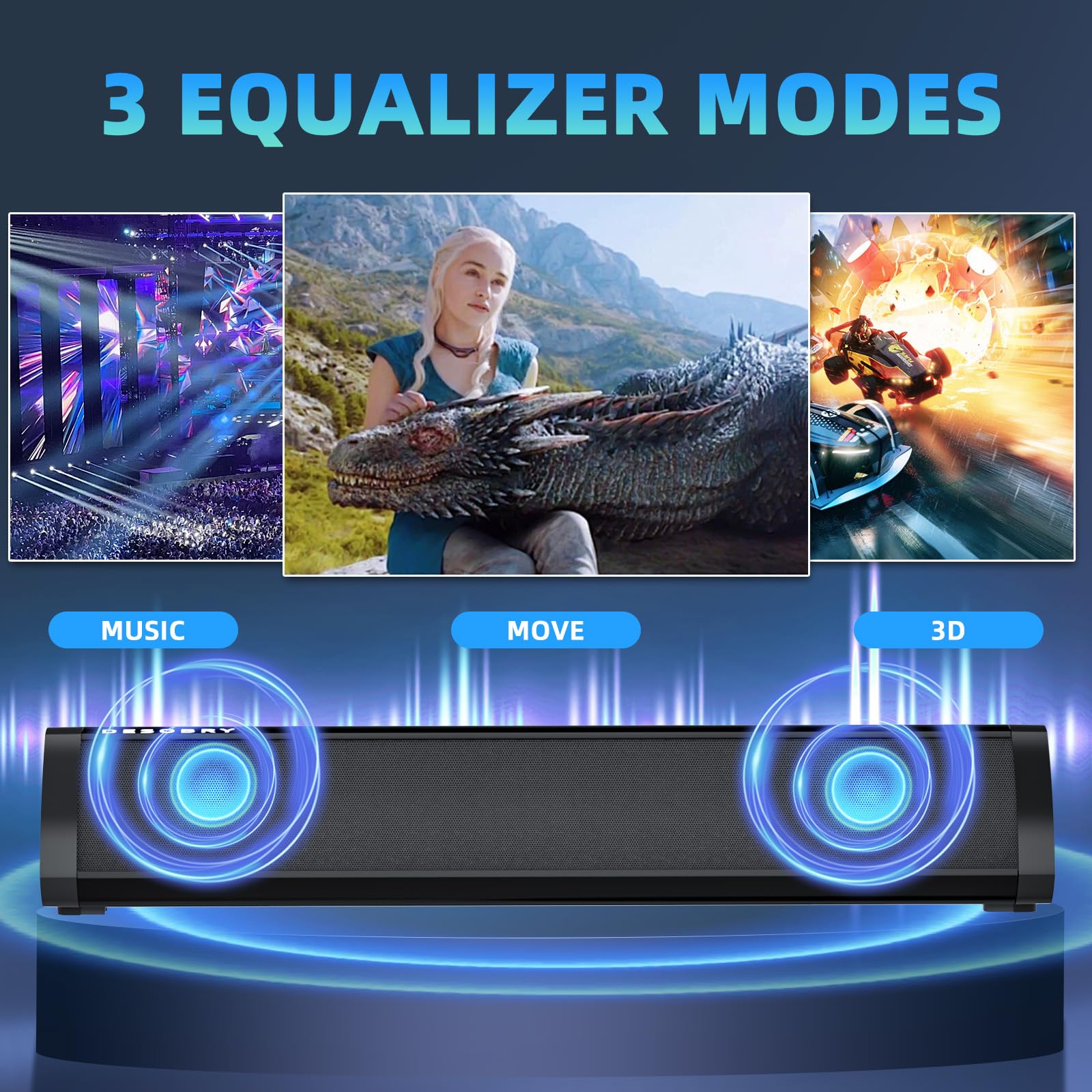 Desobry 16 Inch Sound Bar For Smart Tv, Small Soundbar With Surround Sound System, Bluetooth Sound Bar With Hdmi/Arc/Aux/Coaxial