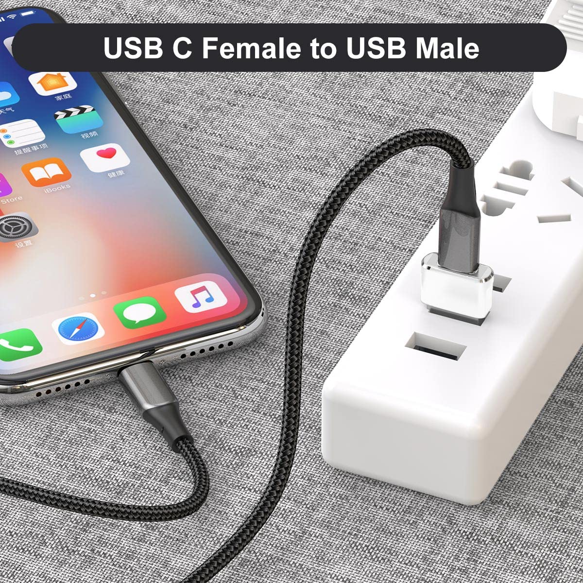 Basesailor USB to USB C Adapter 4 Pack,Type C Female to USB A Male Charger Cable Converter for iPhone 16 15 14 13 12 Pro Max Plus,Apple Watch 10,iPad 8 9 Air 5 6,Airpods 4,Samsung Galaxy S24 A54 Ultra
