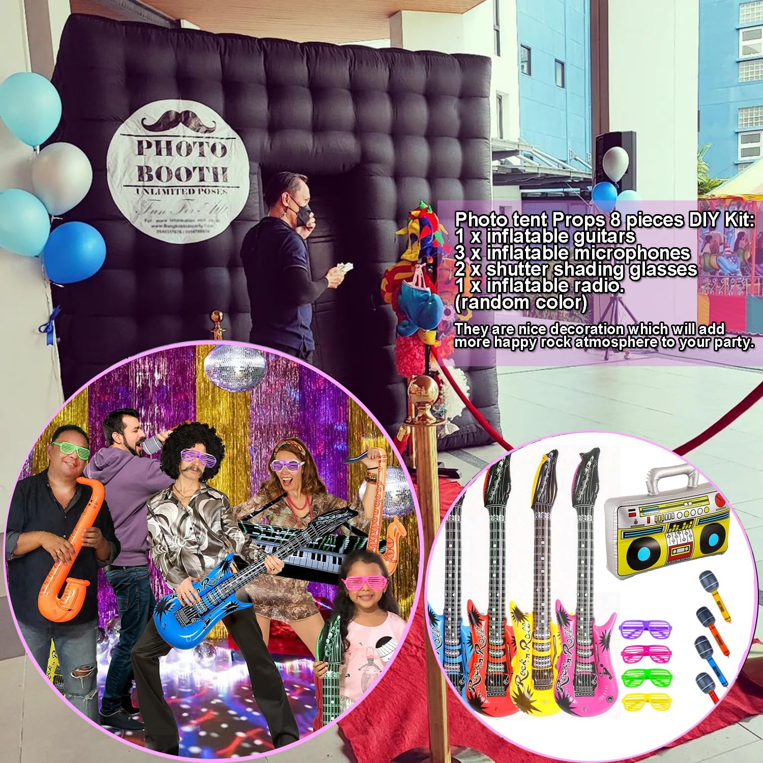 CZGBRO Inflatable Photo Booth Tent 8.2x8.2ft Black with 16-Color LED Lights & 2 Doors