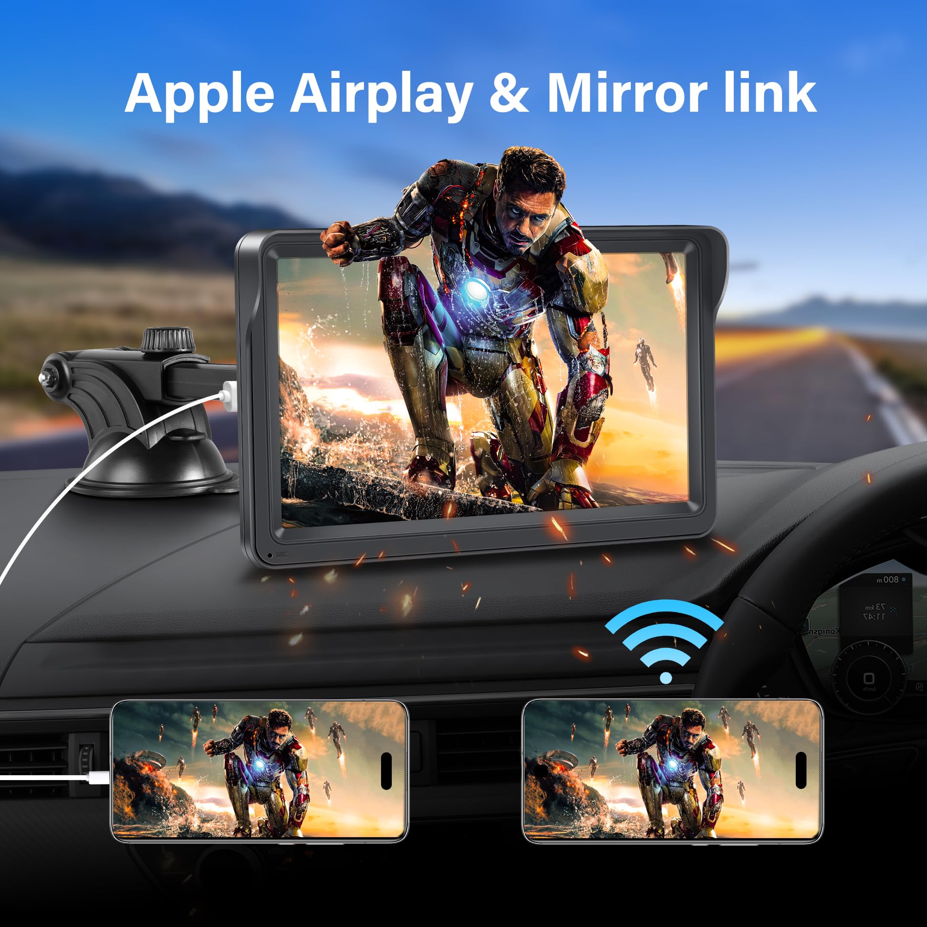 Apple Car Play Screen, Newest Portable Wireless Apple Carplay & Android Auto, Car Stereo Display, 7 Hd Ips Touchscreen, Car Radi
