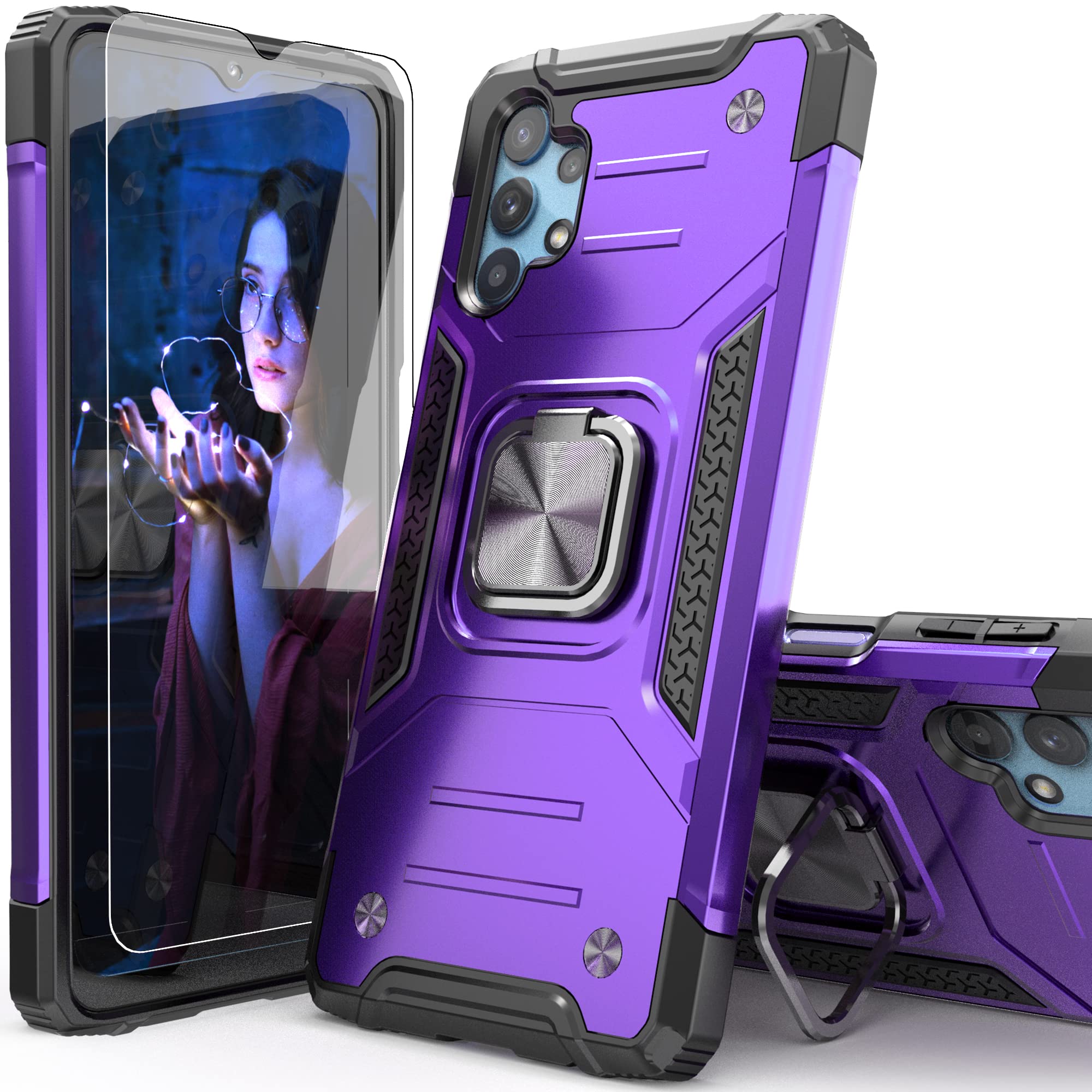 Idystar Galaxy A32 5G Case With Screen Protector, Galaxy A32 5G Case, Shockproof Drop Test Cover With Car Mount Kickstand Lightw