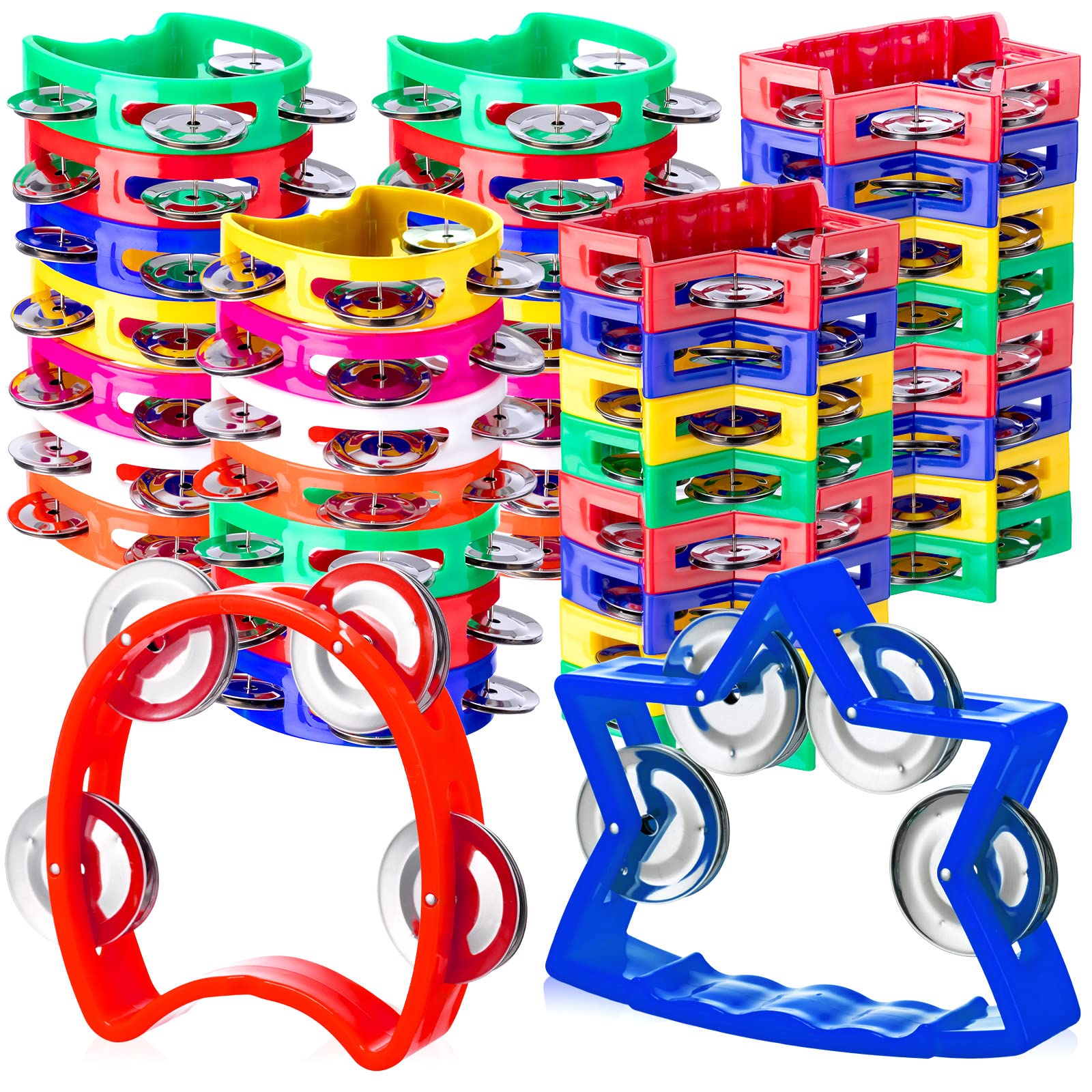 20 Pieces Plastic Percussion Tambourines Half Moon Tambourine Star Shape Handheld Tambourine Noise Makers Hand Held Musical Inst