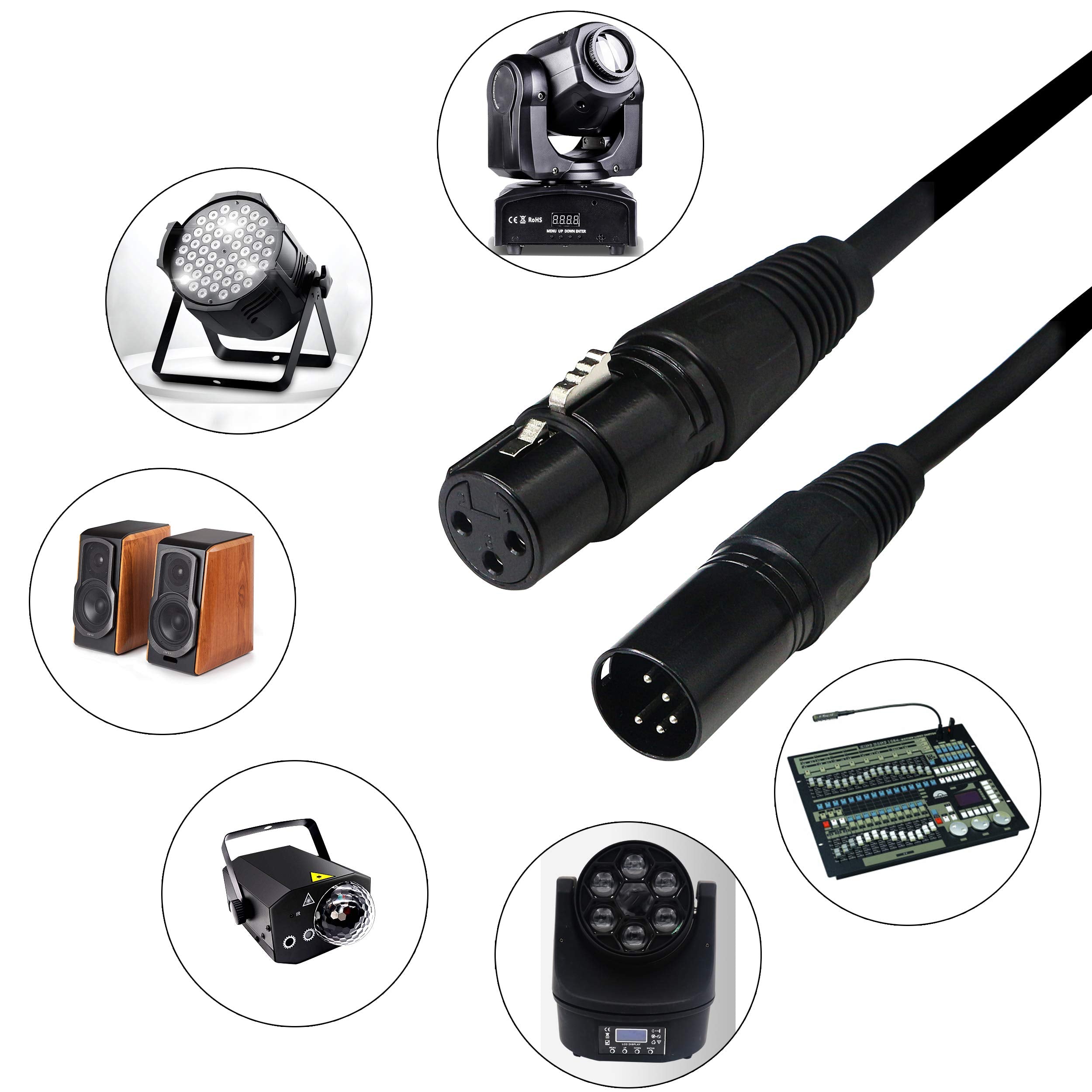 Sinloon Dmx 512 Stage Light Cable Xlr Male 5 Pin Male To Xlr Female 3 Pin With Metal Connectors For Stage Lighting And Dj-1.6M