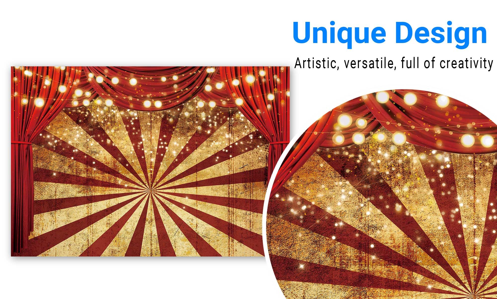 Funnytree 7X5Ft Golden Glitter Red Curtain Halloween Photography Backdrop Circus Carnival Sparkle Stripes Background Baby Shower