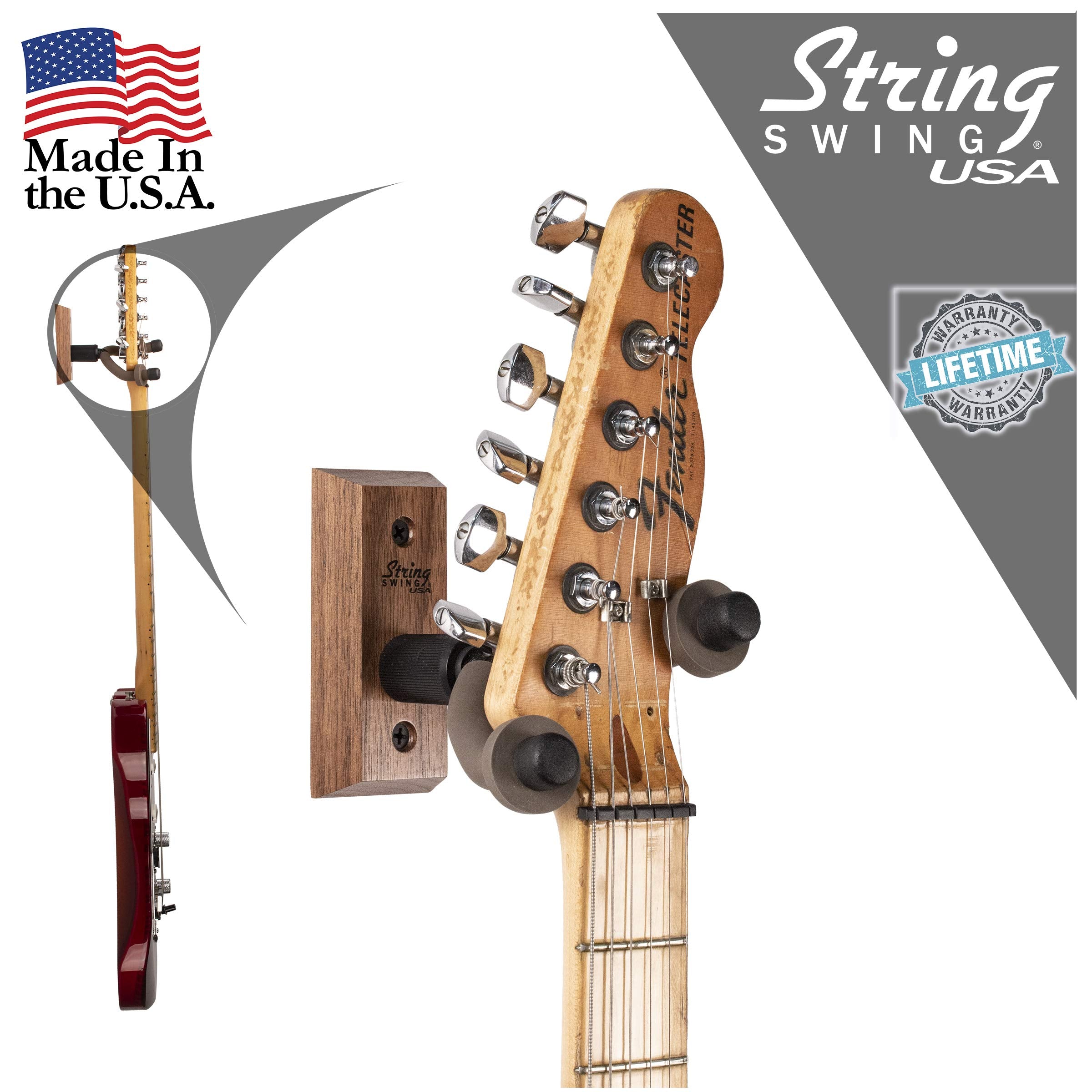 String Swing Cc01 Bw Hardwood Home & Studio Wall Mount Guitar Hanger   Black Walnut
