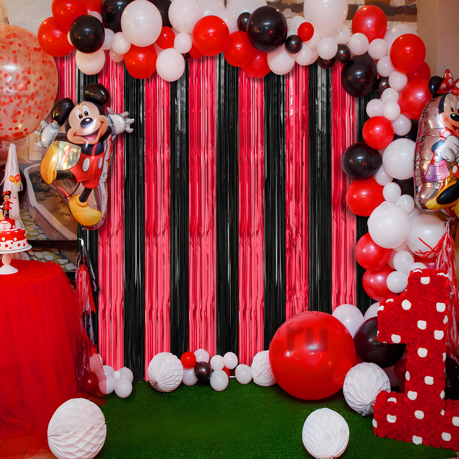 2 Pack Metallic Foil Tinsel Photo Booth Backdrop Streamer (Red And Black, 2 Pack)