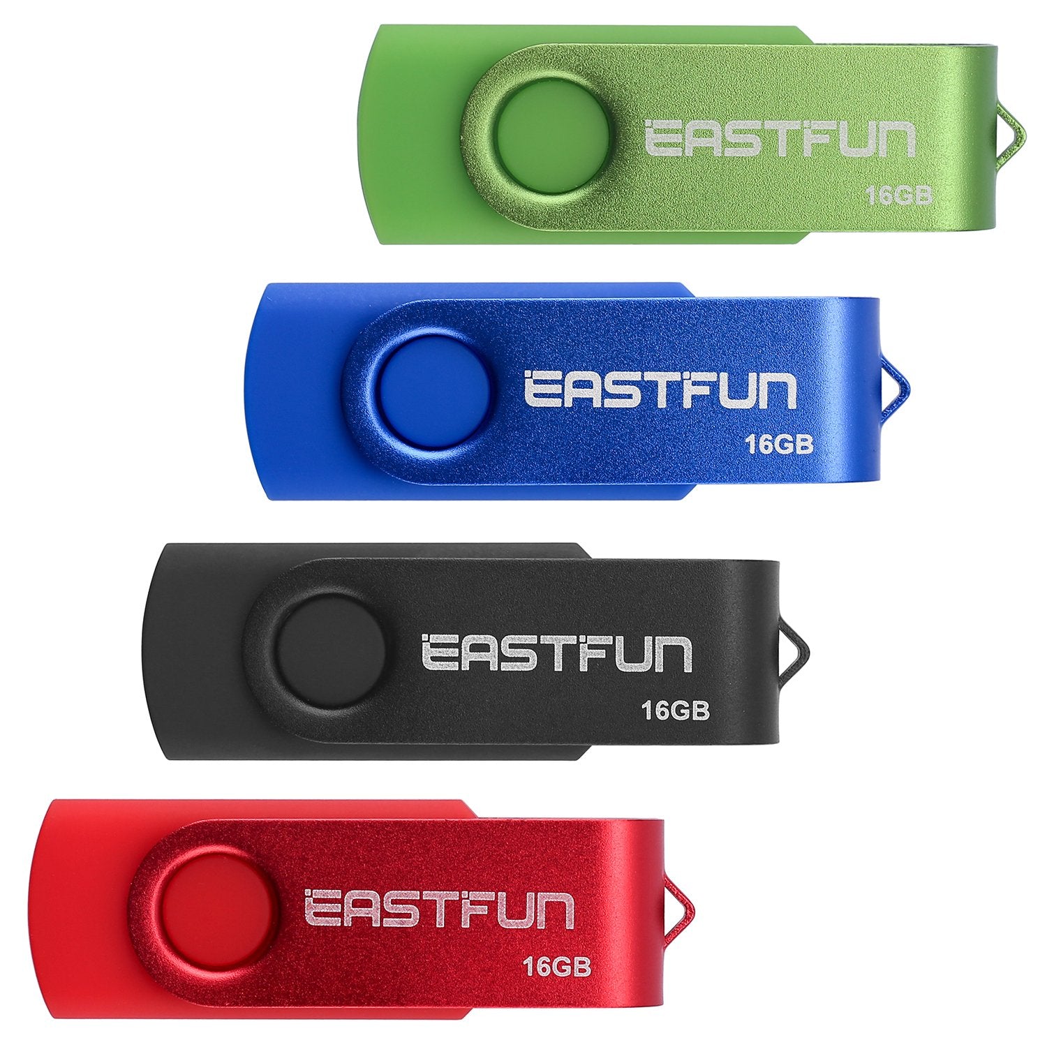Eastfun 4 Pcs 16Gb Usb 2.0 Flash Drive Fold Storage Memory Stick Thumb Drive Pen Drive Jump Drive Zip Drive Swivel Design, Mix Colors (Red Black Blue Green)