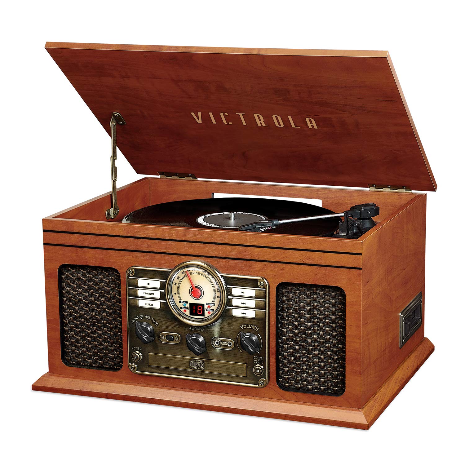 Victrola Nostalgic 7 In 1 Bluetooth Record Player & Multimedia Center With Built In Speakers   3 Speed Turntable, Cd & Cassette