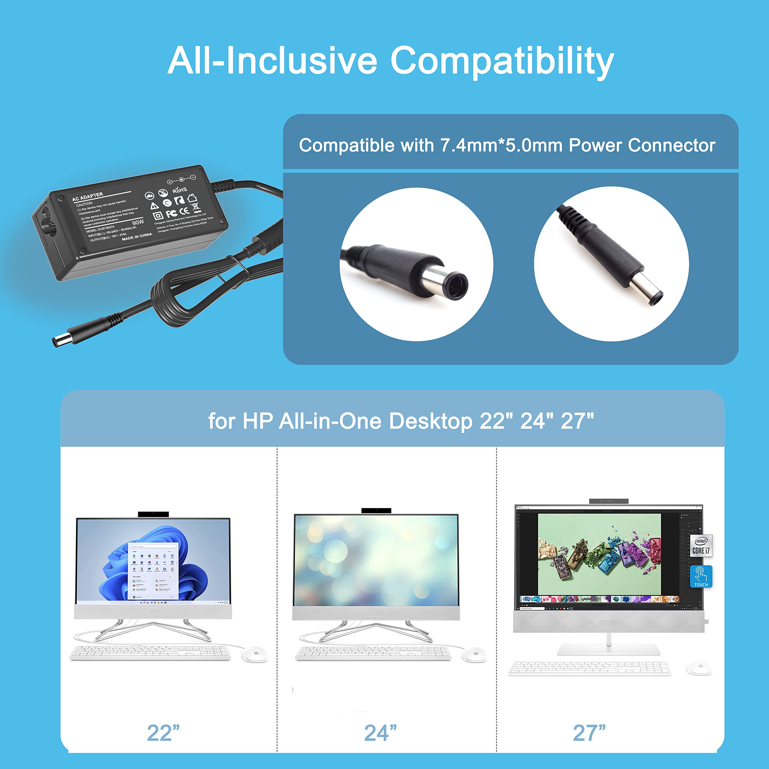 90W 65W Ac Adapter Power Cord For Hp All In One Desktop 22'' 24'' 24 Dd 24 Df 24 Dp 24 Cb 22 Dd Df:24 Dd0210 Dd0010 24 Df0040 Df