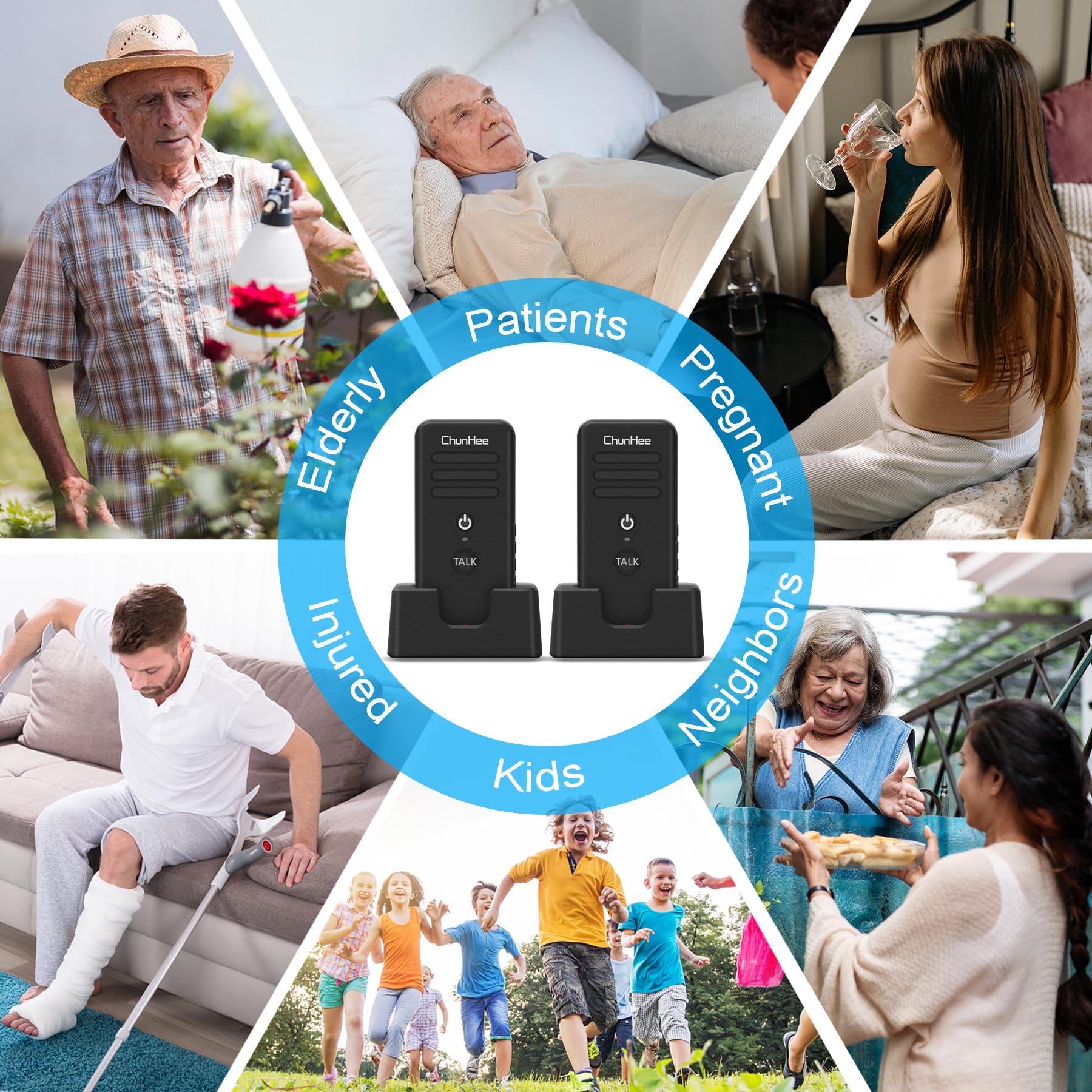 Chunhee Intercoms Wireless For Home 16 Channels Long Standby Caregiver Wireless Intercom System For Elderly 1640Ft Portable Inte