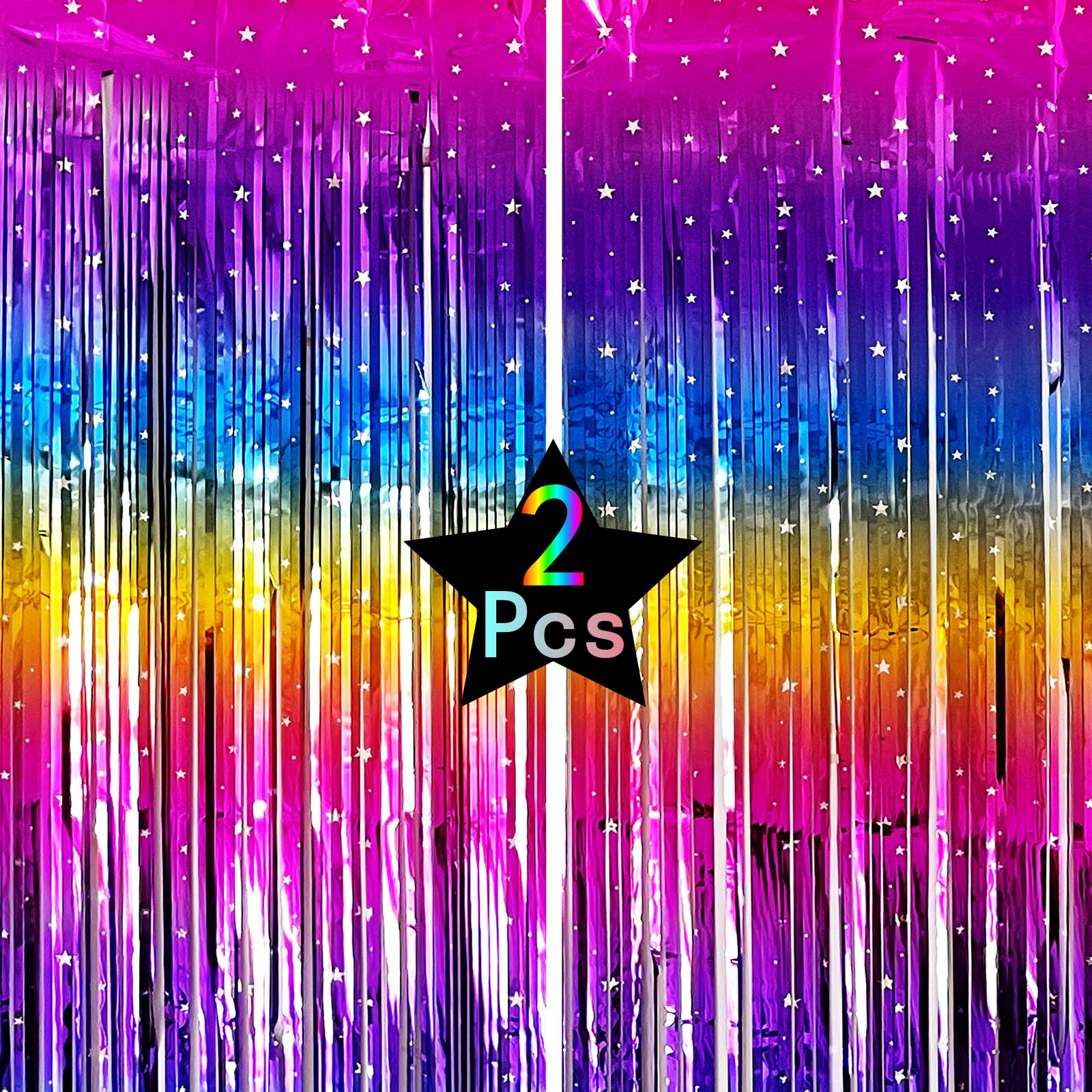 Sparkling Neon Rainbow Foil Fringe Curtain Backdrop Metallic Streamers Photo Booth Props For Birthday Bachelorette Gay Pride Day