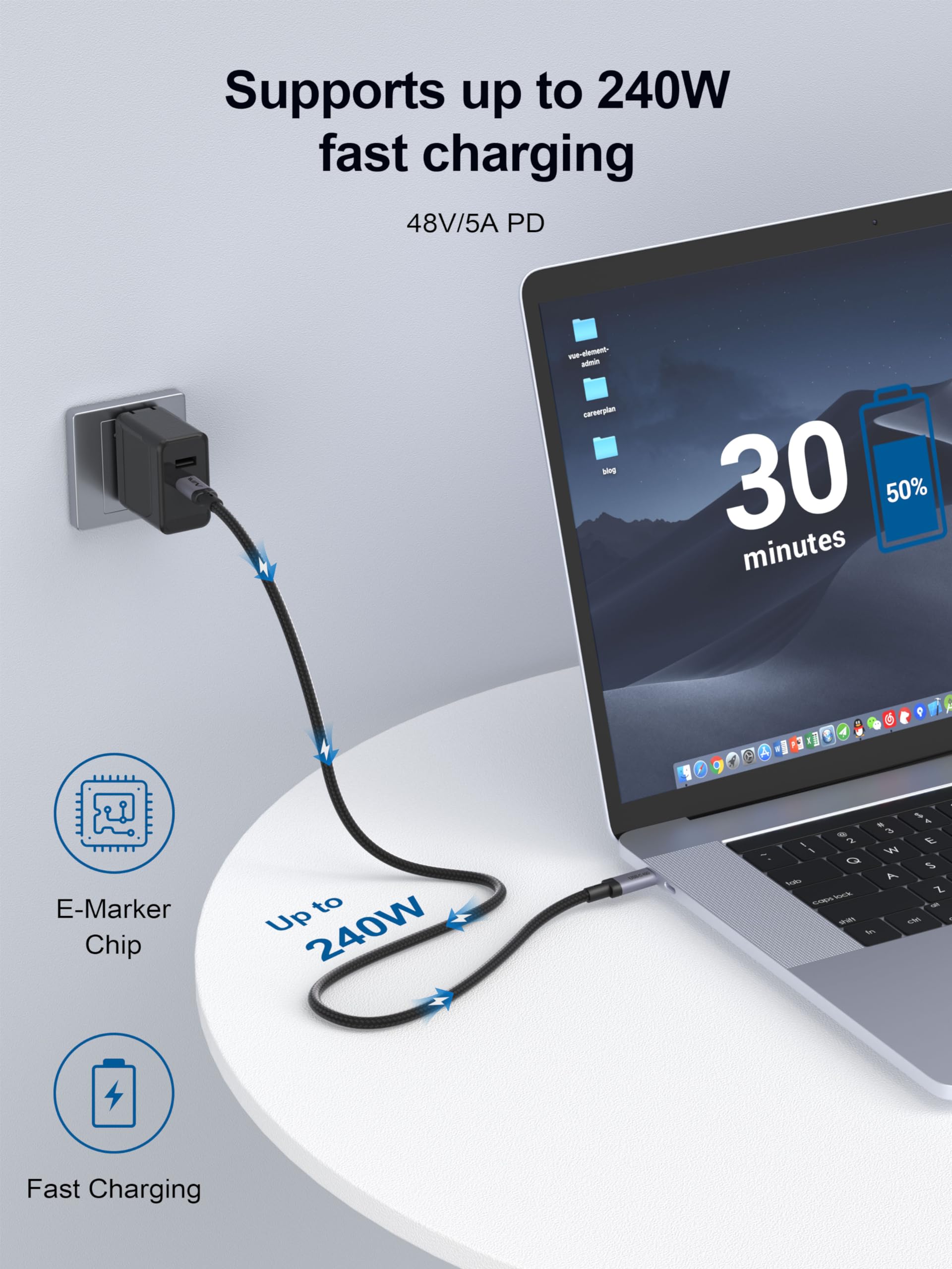 Iviin Usb C To C Cable, 1.6Ft For Thunderbolt 4 Cable 40Gbps, Usb 4 Cable With 240W Fast Charging And 8K@60Hz Video Display Comp