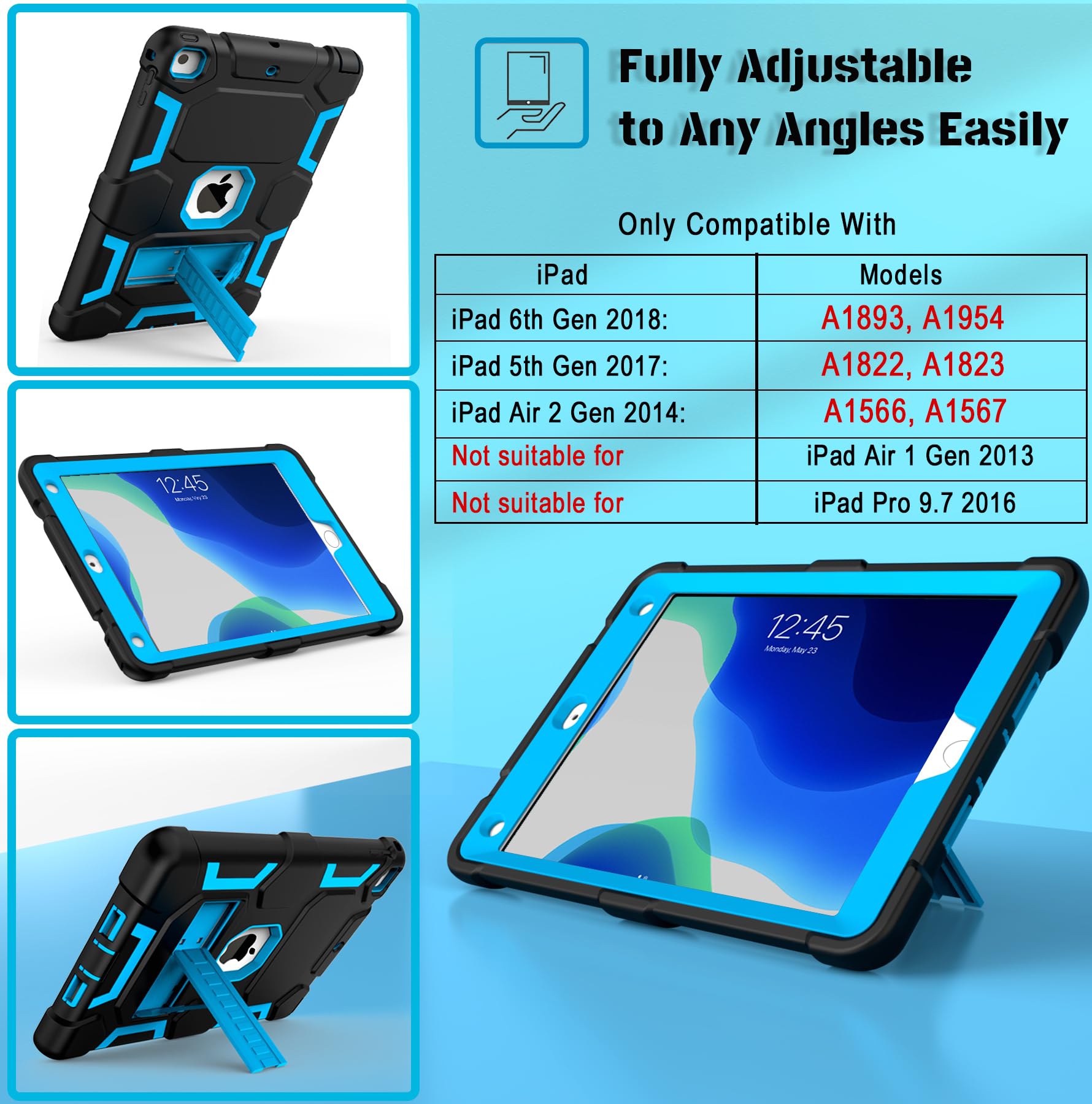 Ccmao Case For Ipad 6Th/5Th Generation (9.7 Inch, 2018/2017), Ipad Air 2Nd Generation Case (2014) With Kickstand, Hybrid Shockpr