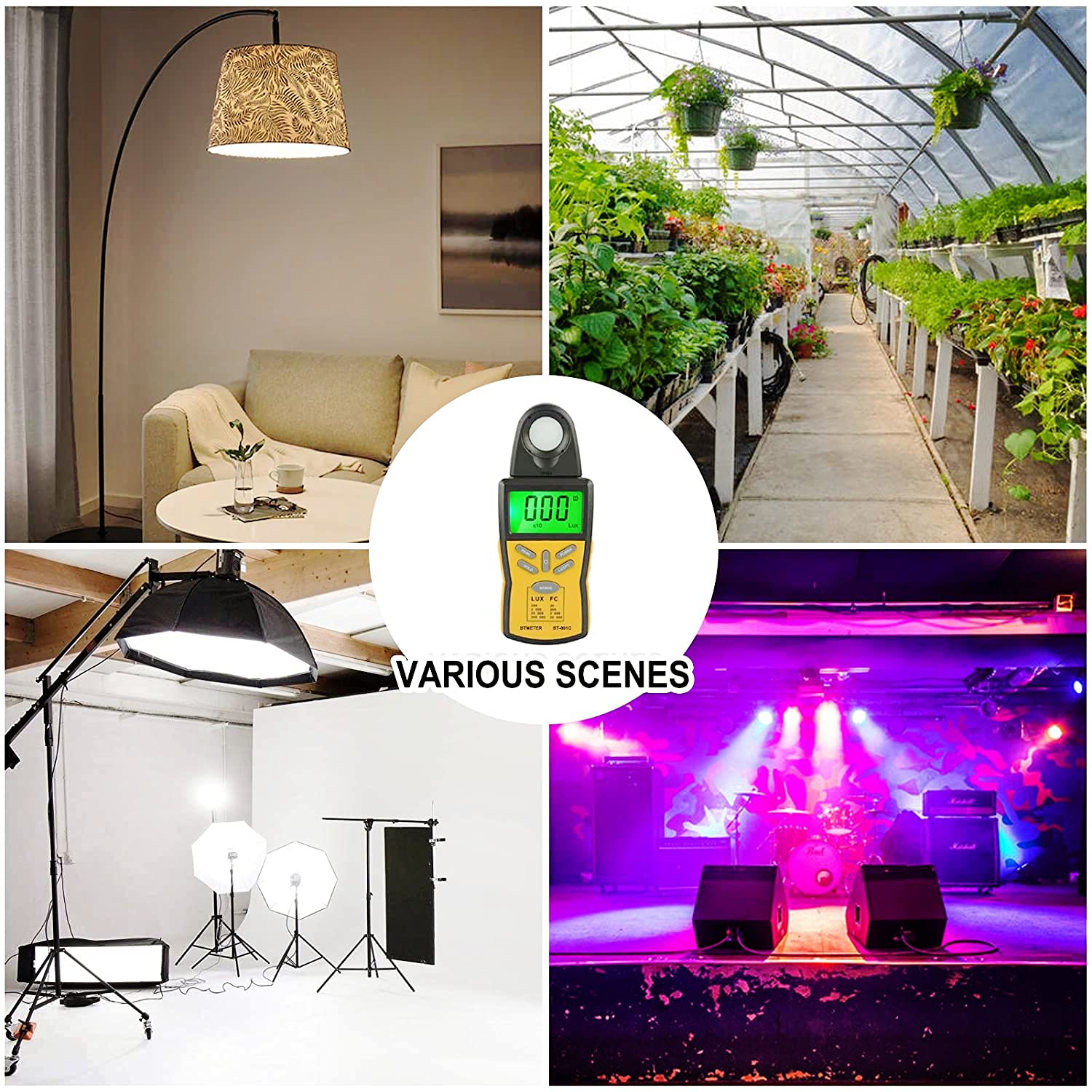 Btmeter Digital Illuminance Light Meter Bt 881C,Lumen/Fc Photometer,Luxmeter Sensor Measure 0.1~200000 Lux (0.01~20000Fc) Lights