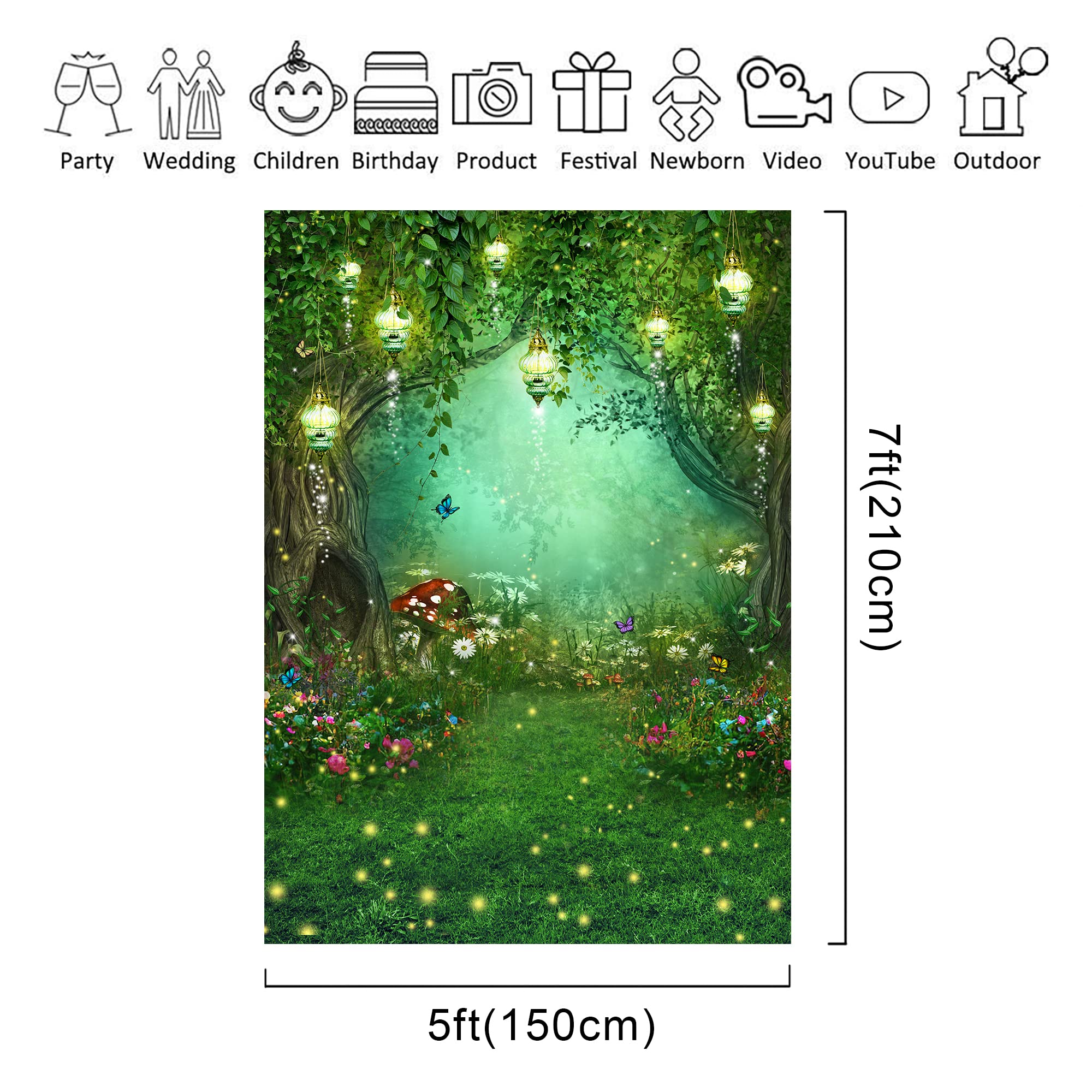 Riyidecor Enchanted Fairy Photography Backdrops Wonderland Garden Backdrop Tale Green Woodland Birthday 5Wx7H Feet Fairy Backdro