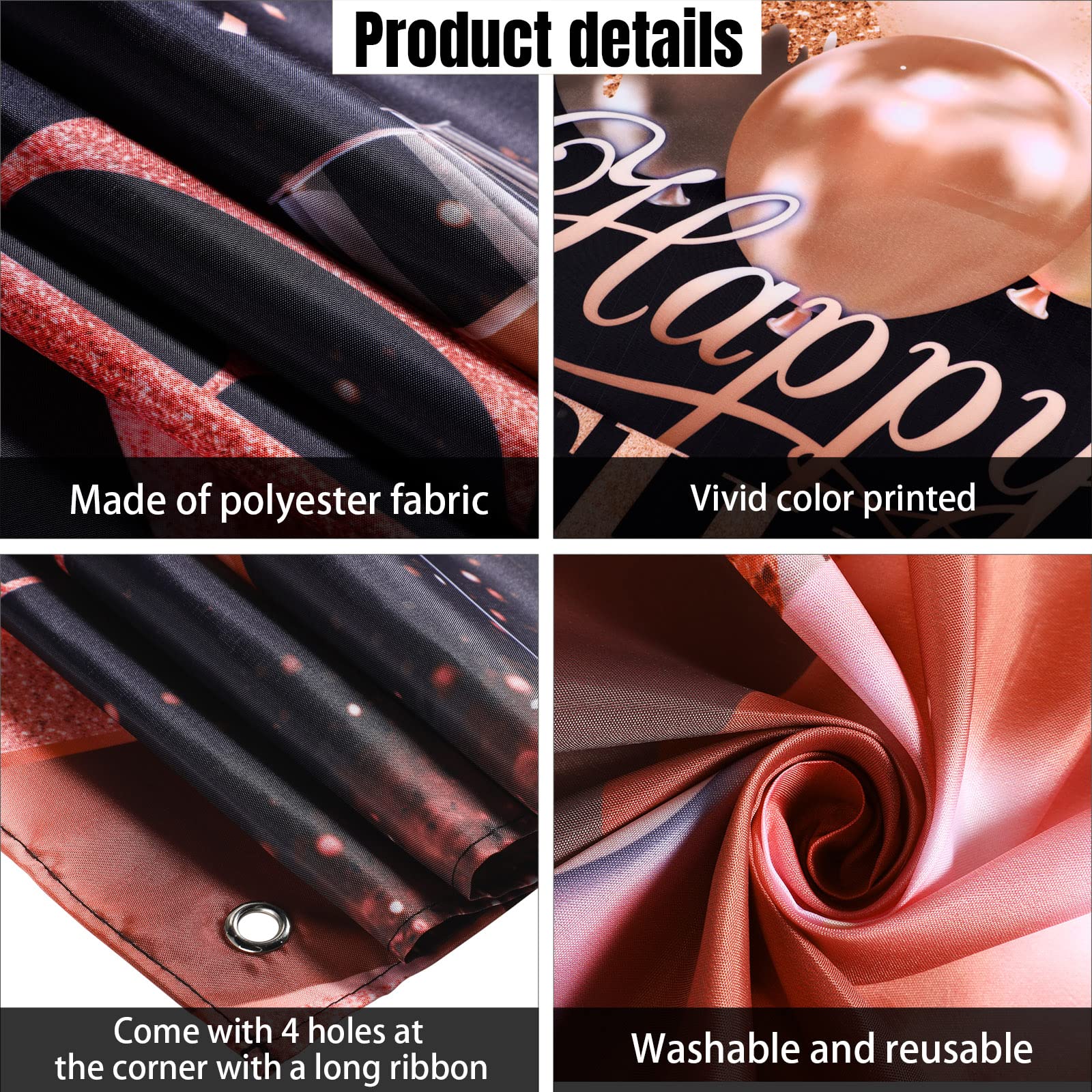 Black Silver Rose Gold Happy Birthday Party Decorations Supplies Glitter Balloon Birthday Party Backdrop For Women Girls Happy B