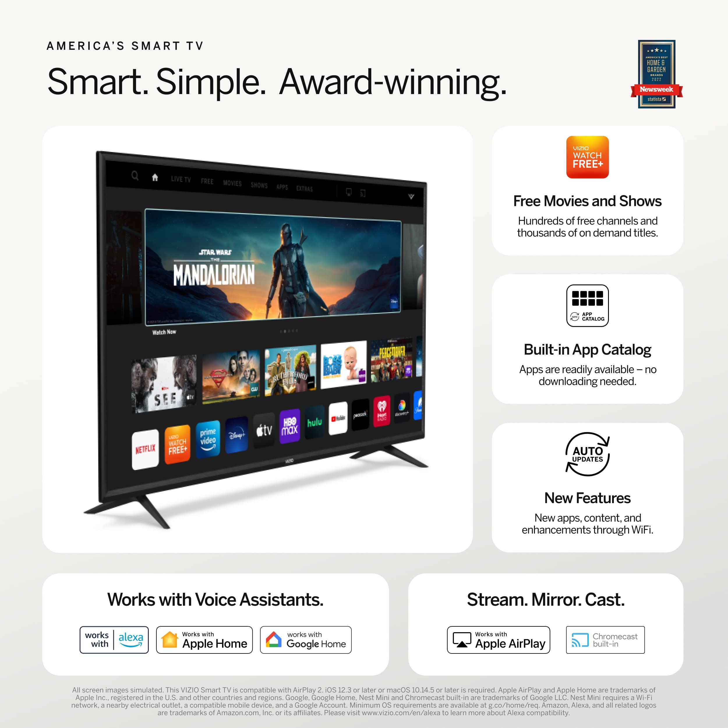 Vizio 43-Inch D-Series Full Hd 1080P Smart Tv With Apple Airplay And Chromecast Built-In, Alexa Compatibility, D43F-J04, 2022 Mo