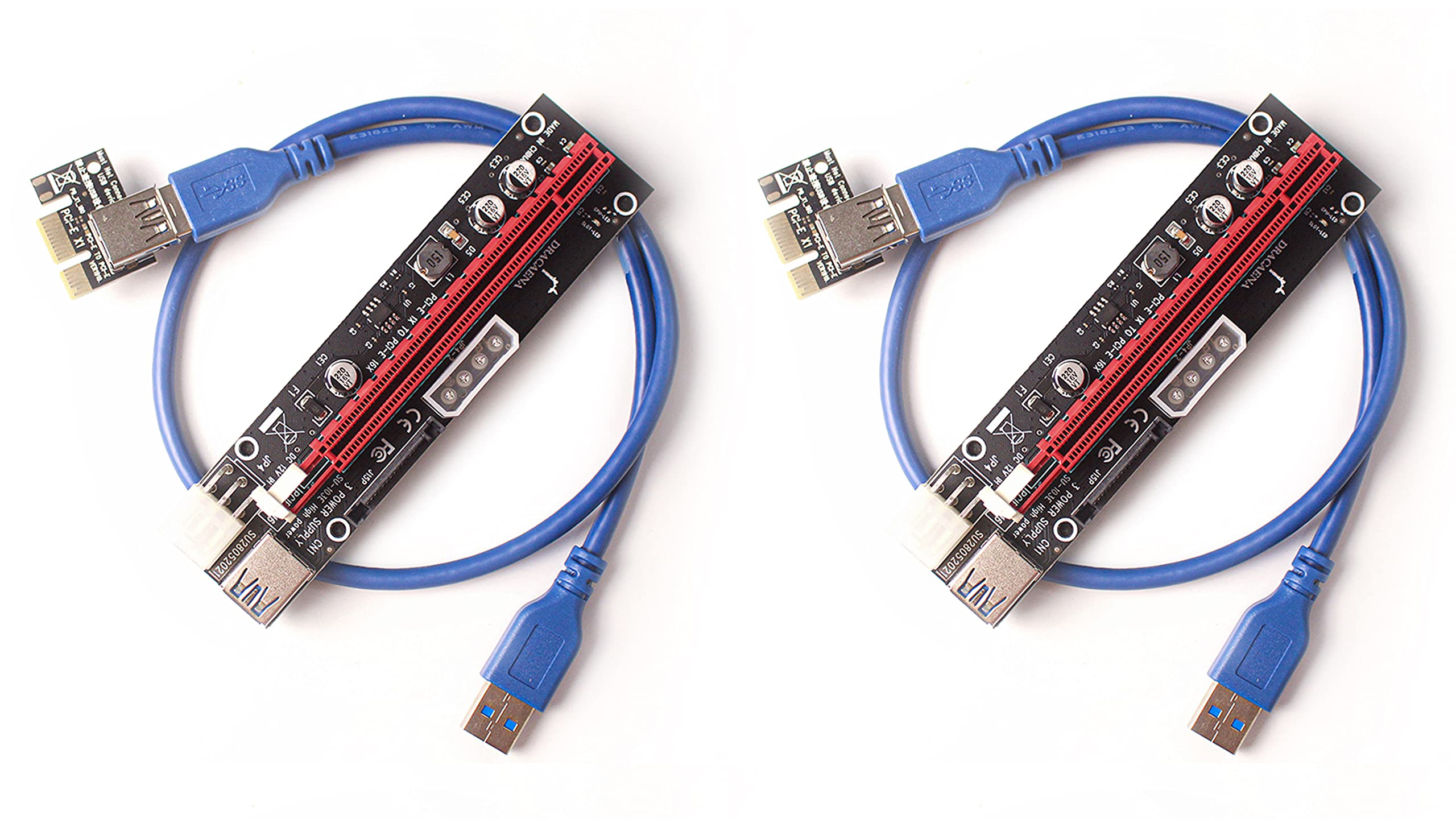 Dracaena 2 Pack Pcie Riser Adapter Card For Gpu Crypto Mining16X To 1X (6Pin/ Molex/Sata Powered) Led Status + 60Cm Usb 3.0 Cabl