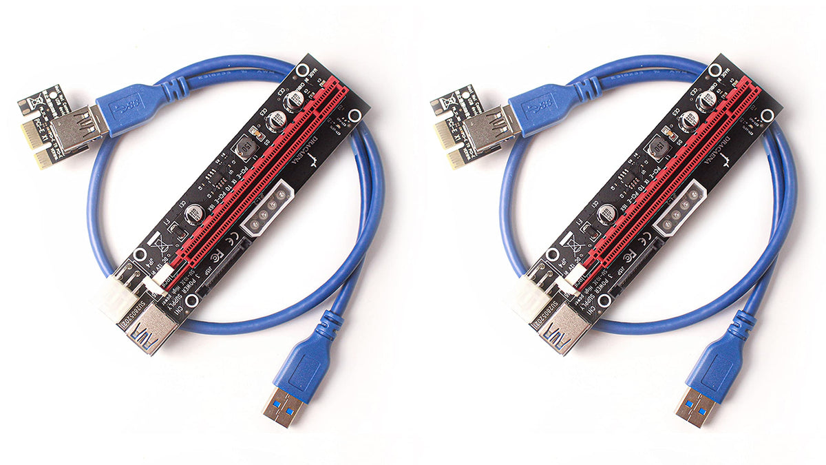 Dracaena 2 Pack Pcie Riser Adapter Card For Gpu Crypto Mining16X To 1X (6Pin/ Molex/Sata Powered) Led Status + 60Cm Usb 3.0 Cabl