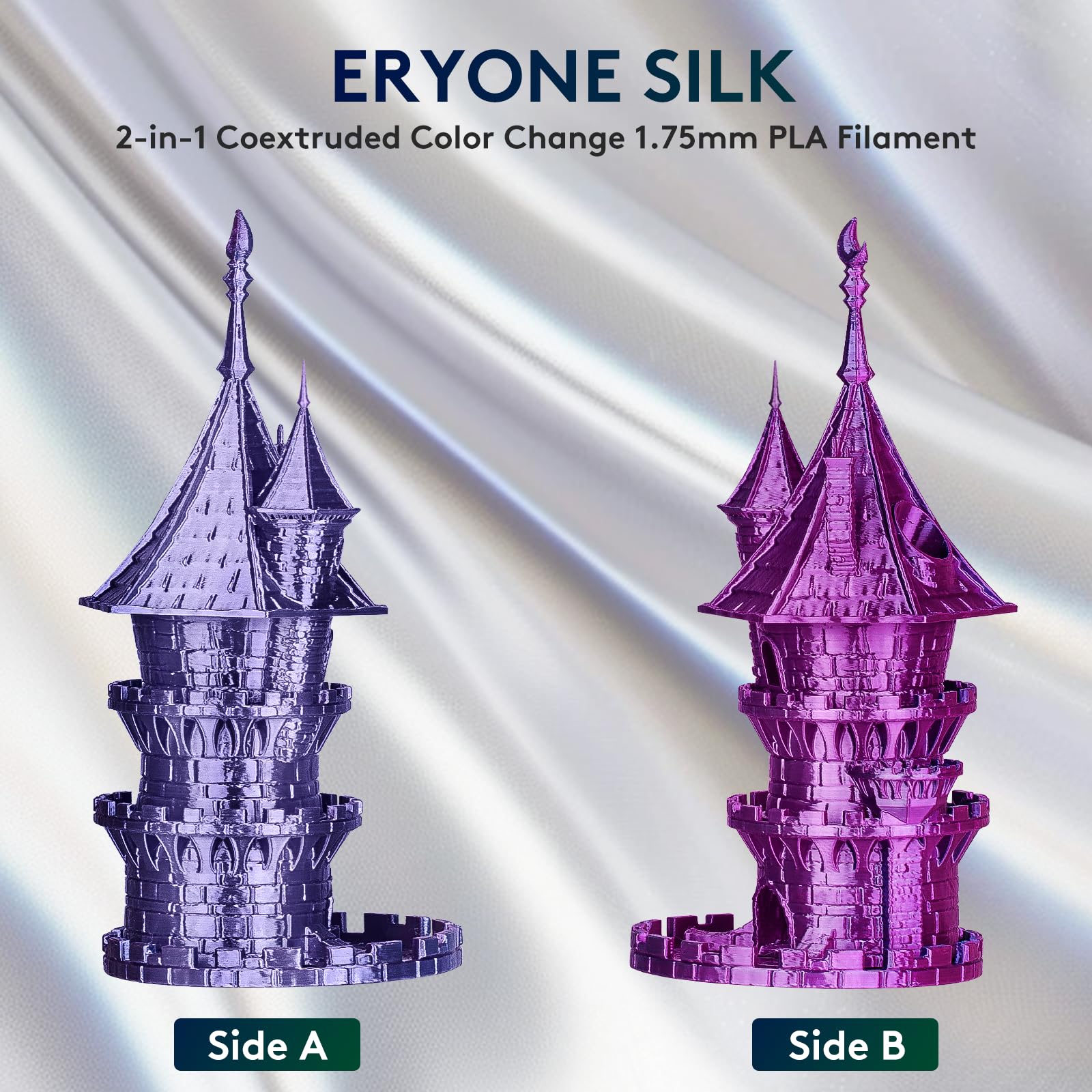 Eryone Silk Dual Color Pla Filament 3D Printer 1.75Mm +/- 0.03Mm, Bicolor Filament Two Tone Pla 1Kg(2.2Lbs) Cardboard Spool, Ros