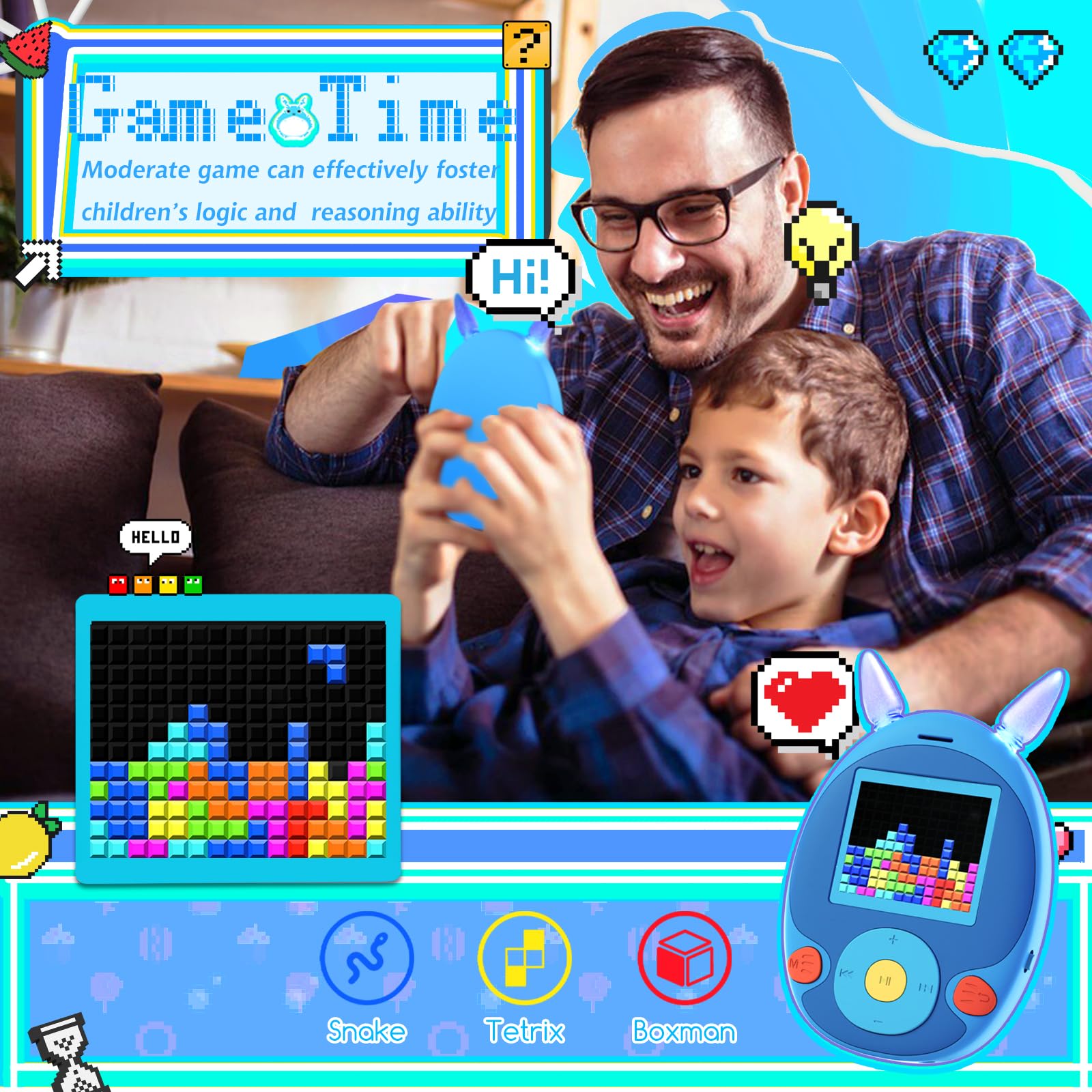 Blukasa 64Gb Mp3 Player For Kids, Kids Mp3 Player With Bluetooth, Front Speaker, Games, Recorder, Ear Lights, Alarm, Kids Music