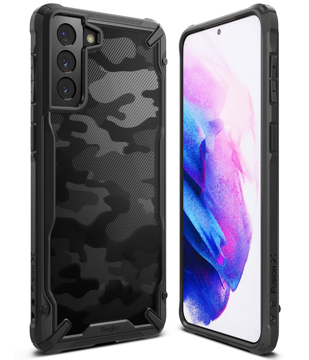 Ringke Fusion-X Compatible with Samsung Galaxy S21 Plus Case, Shockproof Mil Grade Rugged Protective Phone Cover - Camo Black