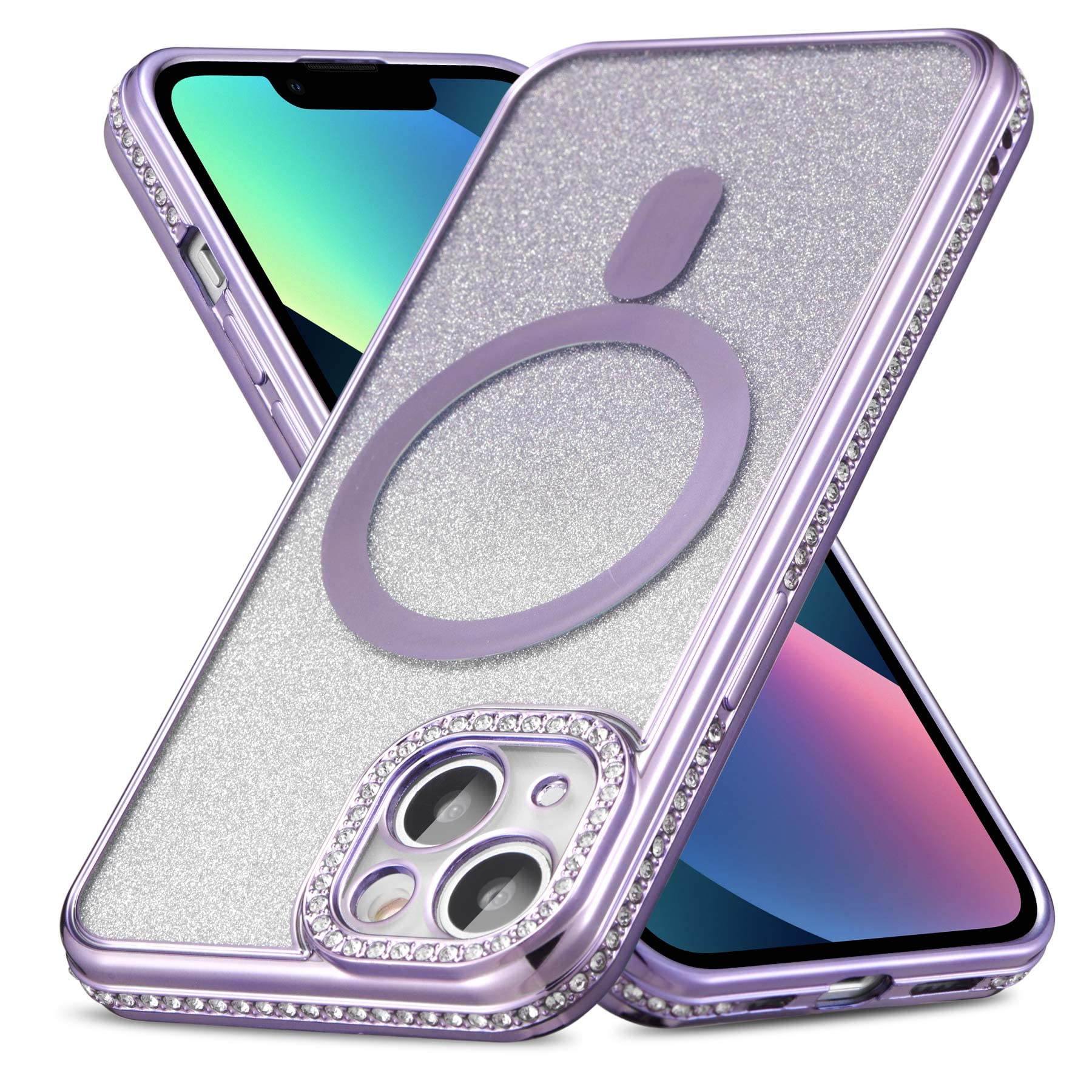 Zcdaye Case For Iphone 14 Plus With Diamond Decorated, Iphone 14 Plus Phone Case Compatible With Wirless Charging, Purple Edge E