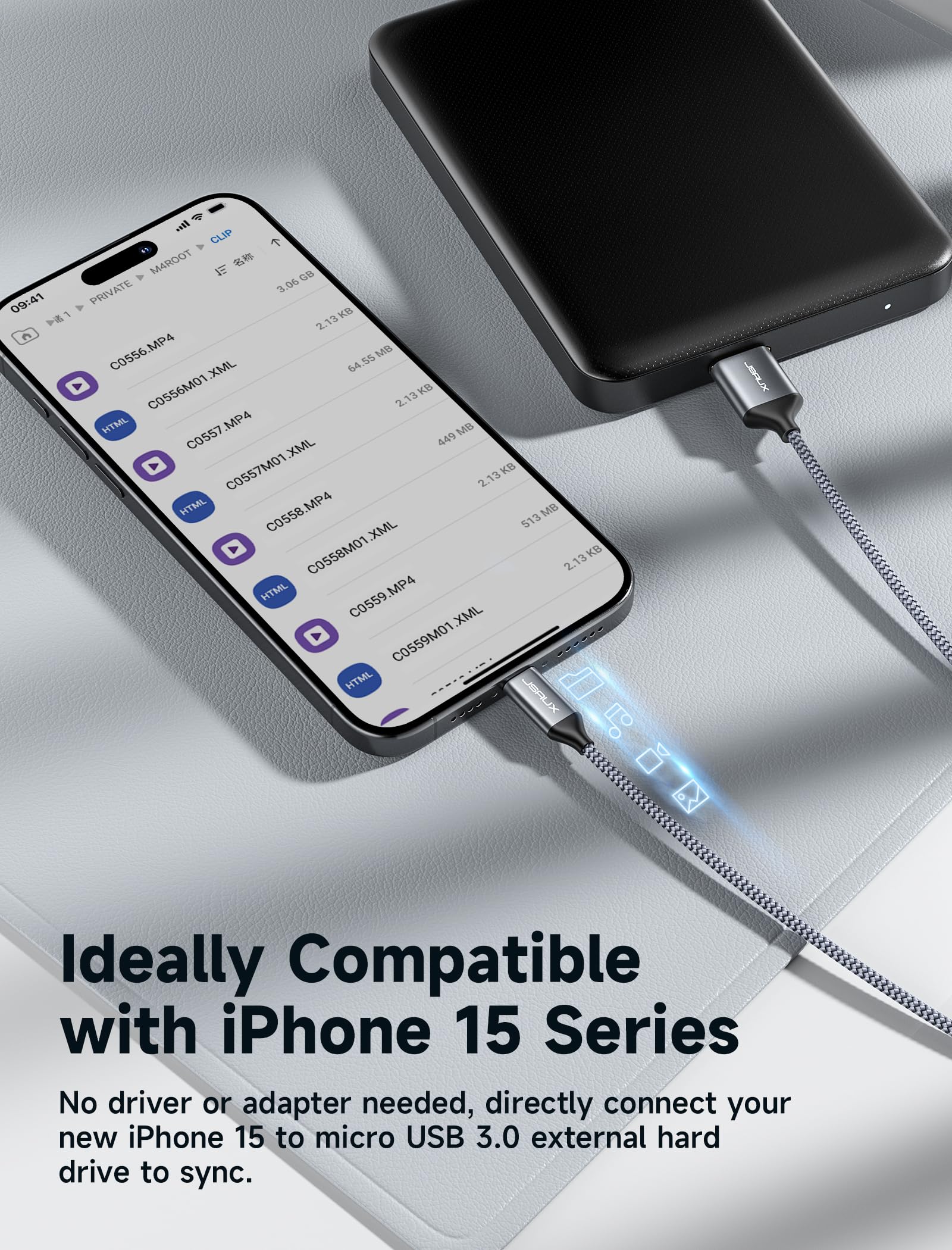 Jsaux 10Gbps Micro B To Usb C Hard Drive Cable 1.5Ft+1.5Ft, Usb C To Micro B Cord, Usb C To External Hard Drive Cable Compatible