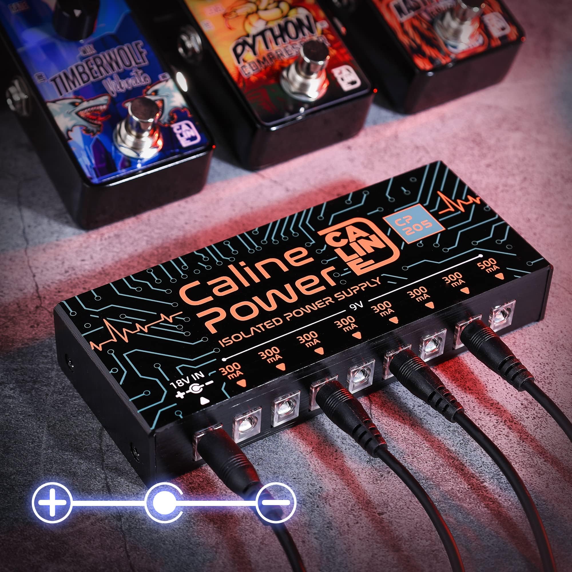 Caline Cp 205 Guitar Pedal Power Supply, Dc 9V True Isolated Pedalboard Power Supply With 8 Totally Isolated Outputs(300Ma/500Ma