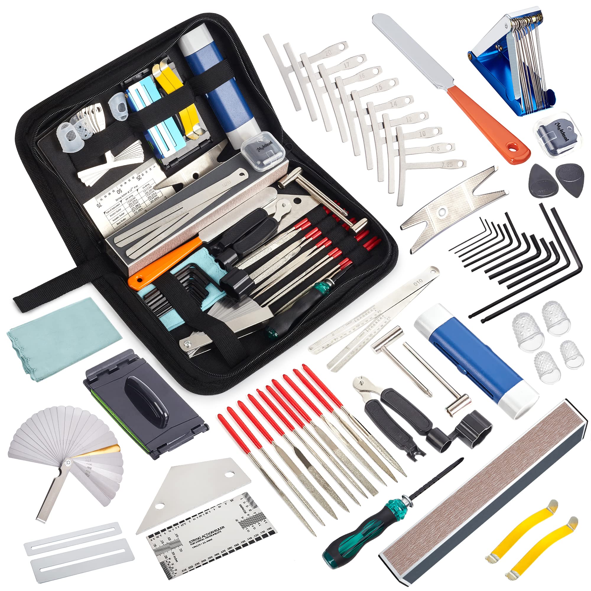 Meideal 65 Pieces Guitar Repairing Maintenance Tool Kit, Guitar Setup Kit Cleaning Care Accessories For Acoustic Electric Guitar