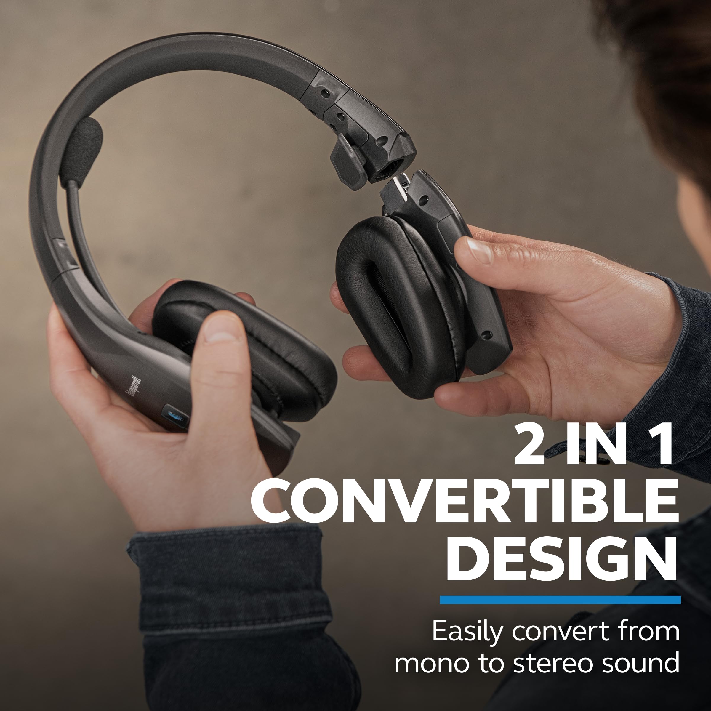 Blueparrott S650-Xt Bluetooth Wireless Headphones 96% Noise Canceling Over Head Trucker Headset With Mic, 2-In-1 Convertible Ste