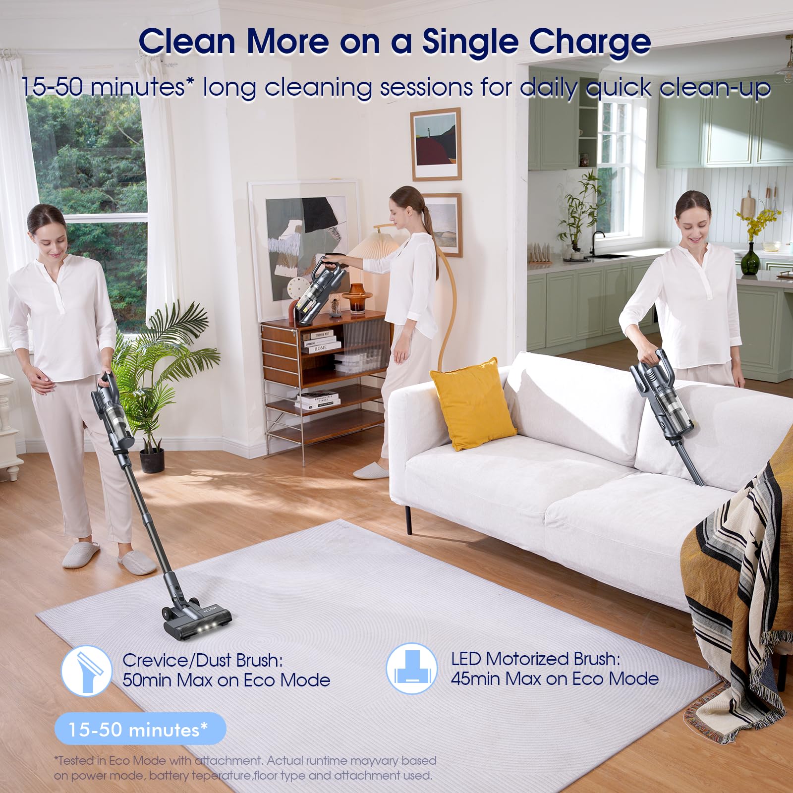 Miuzzy Cordless Vacuum Cleaner, 35Kpa Powerful Suction Max 50Min Runtime, Stick And Handheld Vacuum, Lightweight Vacuum Cleaners