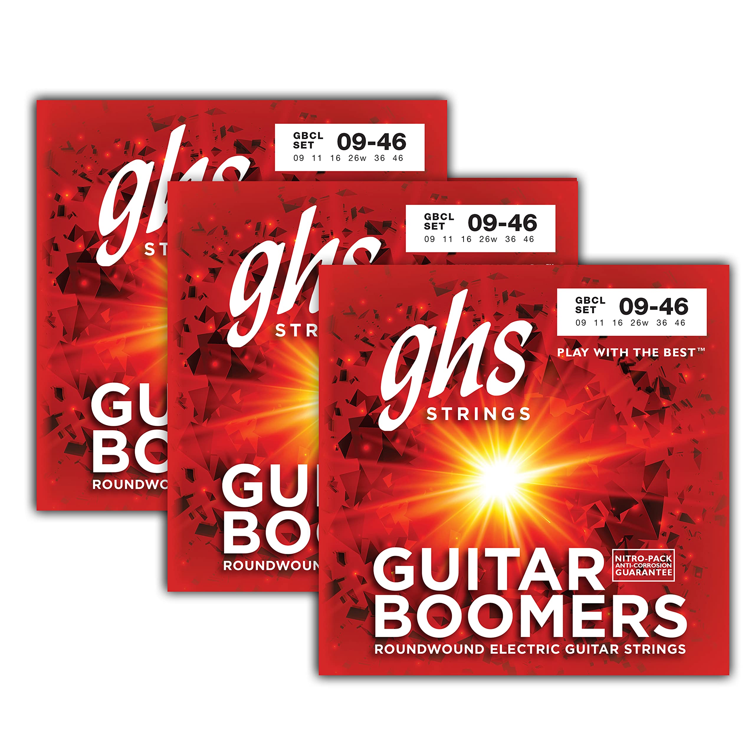 GHS GBCL Boomers Electric Guitar String Set - Custom Light 9-46, Pack of 3