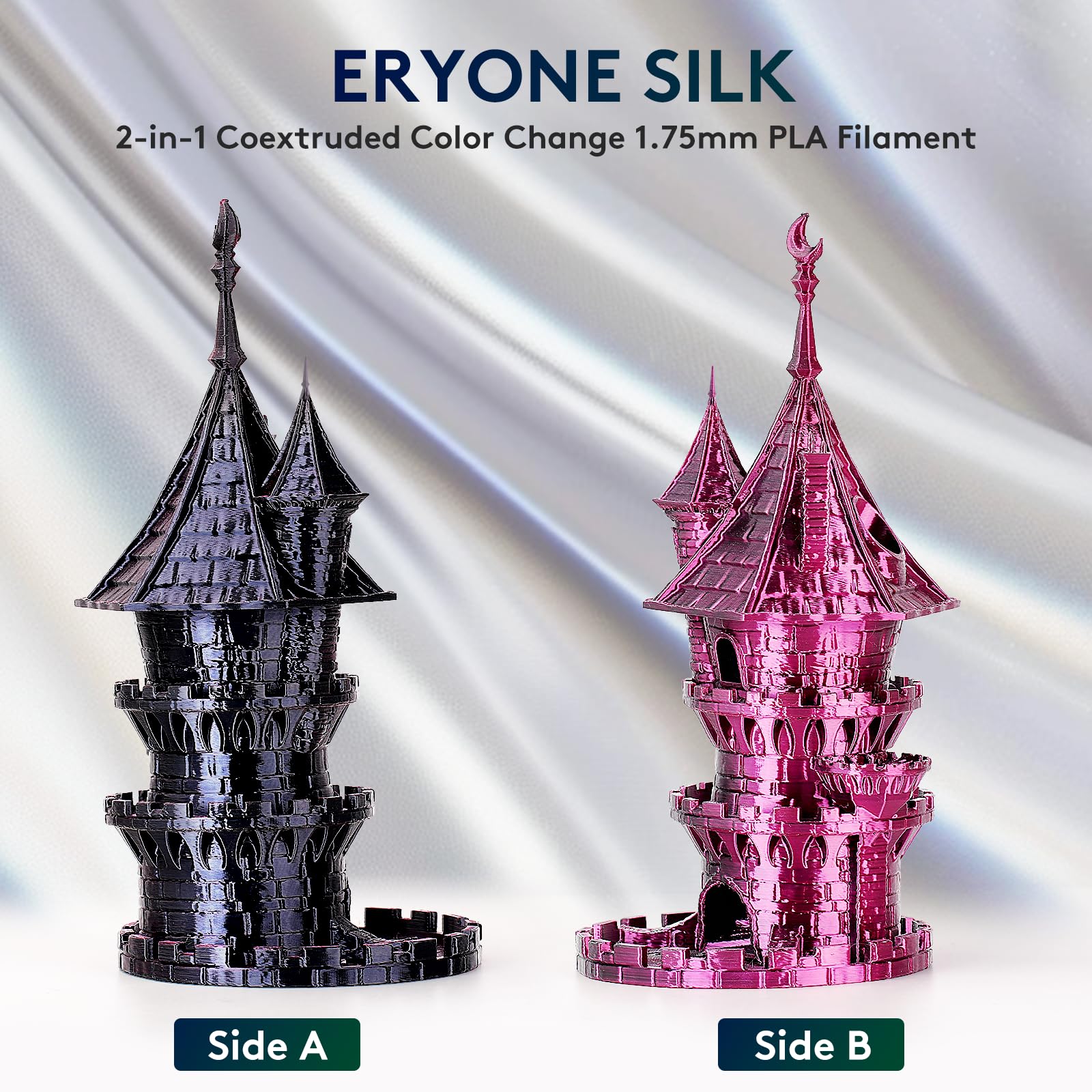 Eryone Silk Dual Color Filament Pla 3D Printer 1.75Mm +/  0.03Mm, Coextrusion Filament Pla Shiny Filament 1Kg(2.2Lbs), Black&Ros