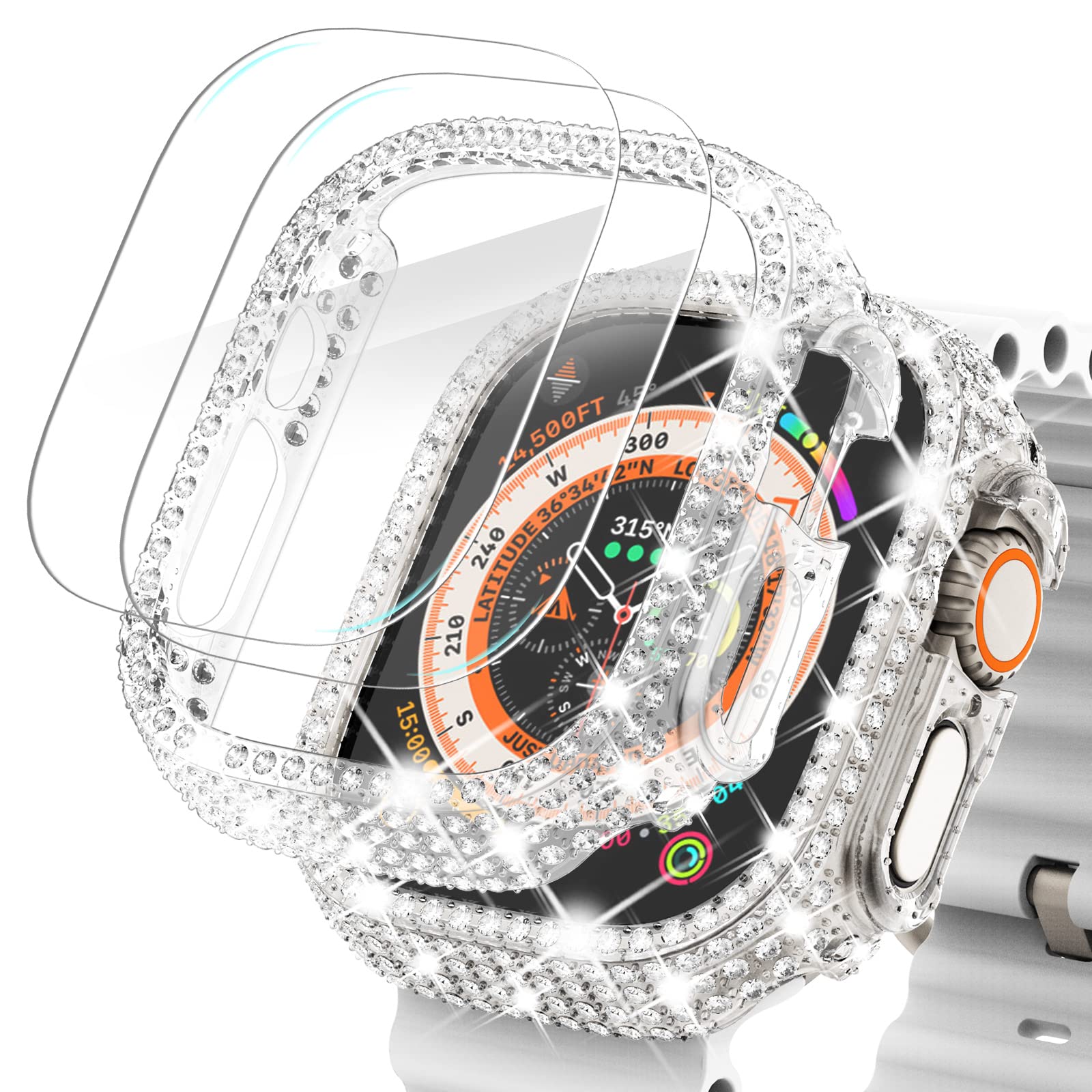 [2+1] Surace 49Mm Case Compatible For Apple Watch Ultra 49Mm Screen Protector Case, 400 Diamonds With Screen Protector Bling Cas