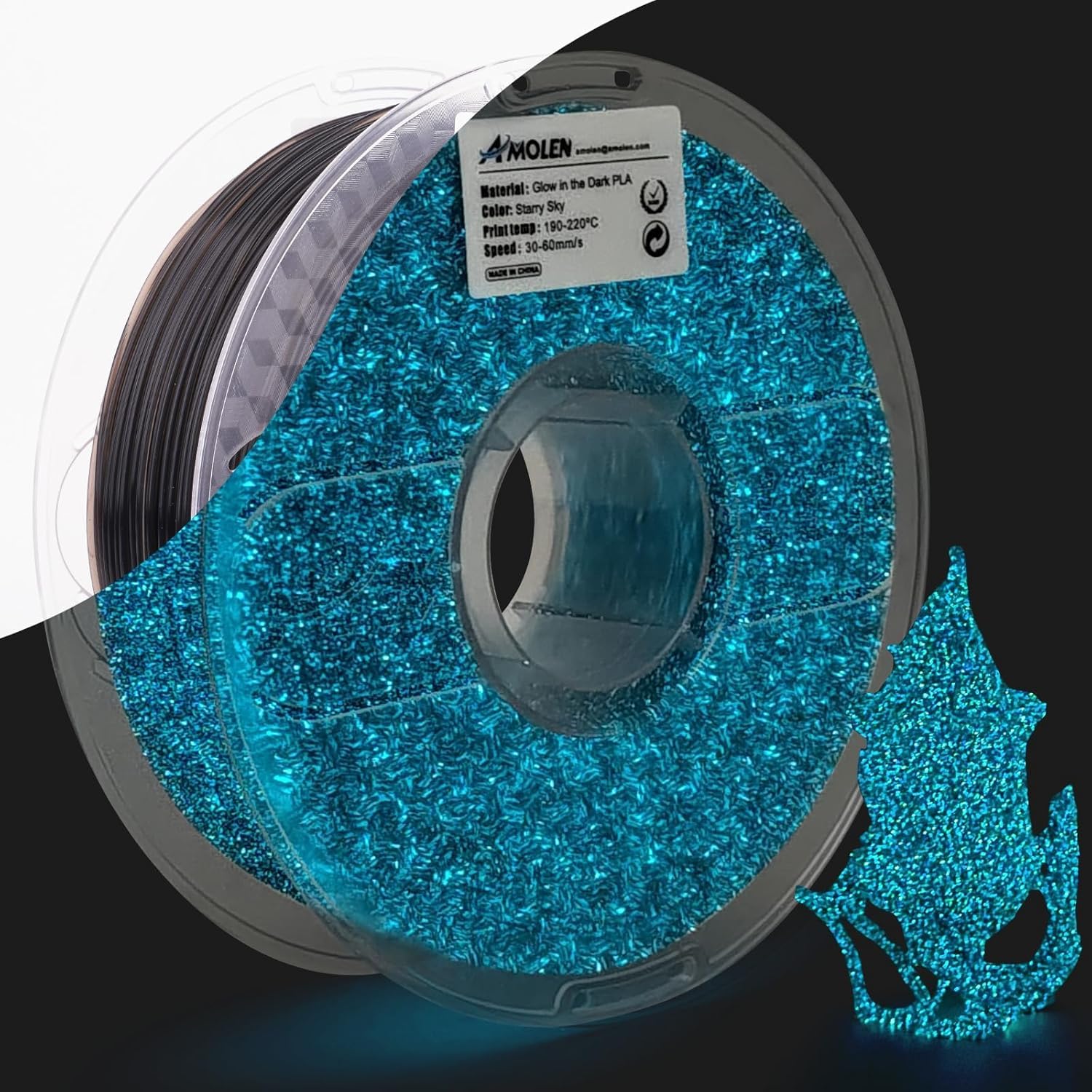 AMOLEN 3D Printer Filament, PLA Filament 1.75mm, Glow in The Dark Filament Blue Starry Sky, Best with UV Lamps, Fit Most 3D FDM 