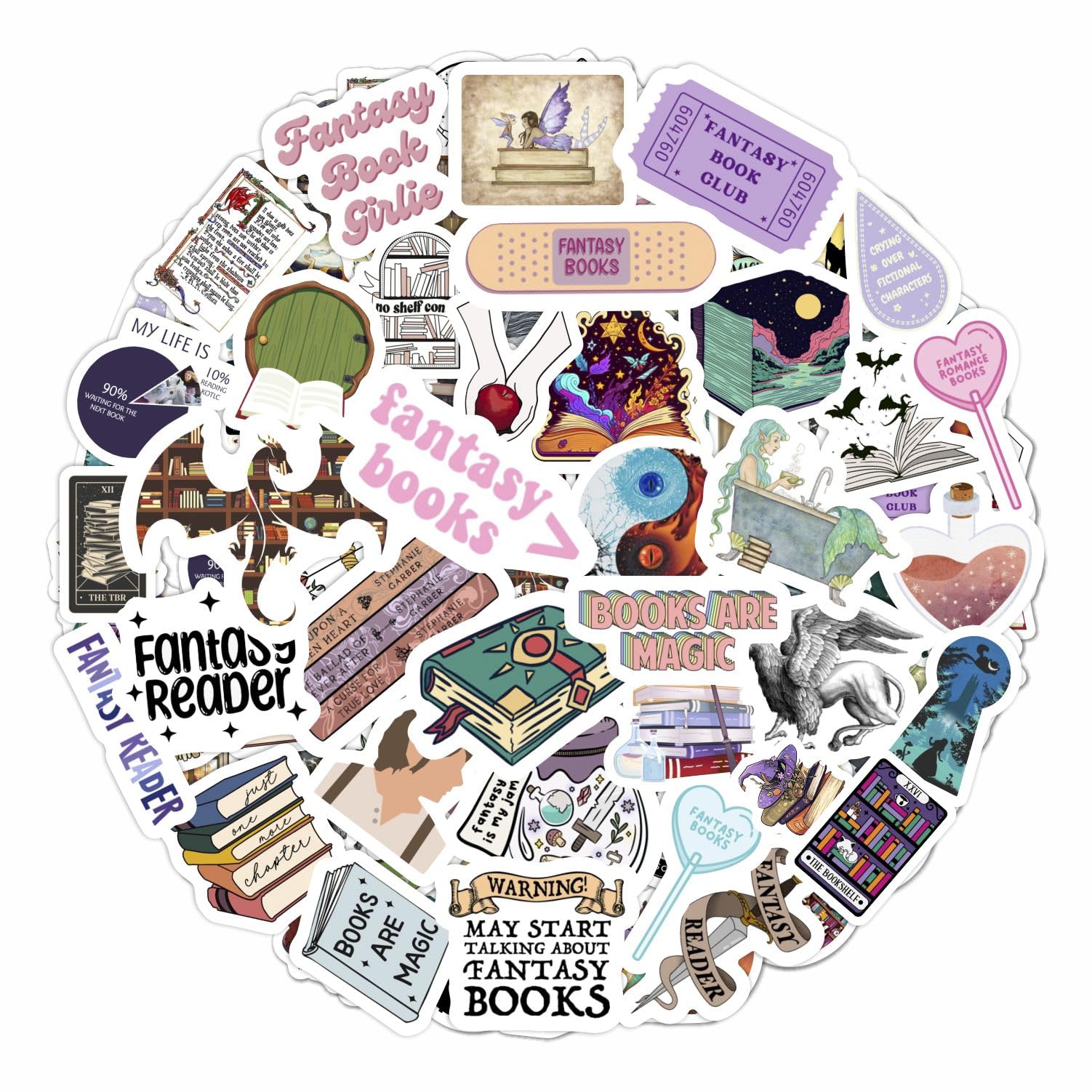 100Pcs Fantasy Book Stickers For Water Bottle And Laptop   Fantasy Book Party Favors & Decorations, Waterproof Vinyl Decals, Fan
