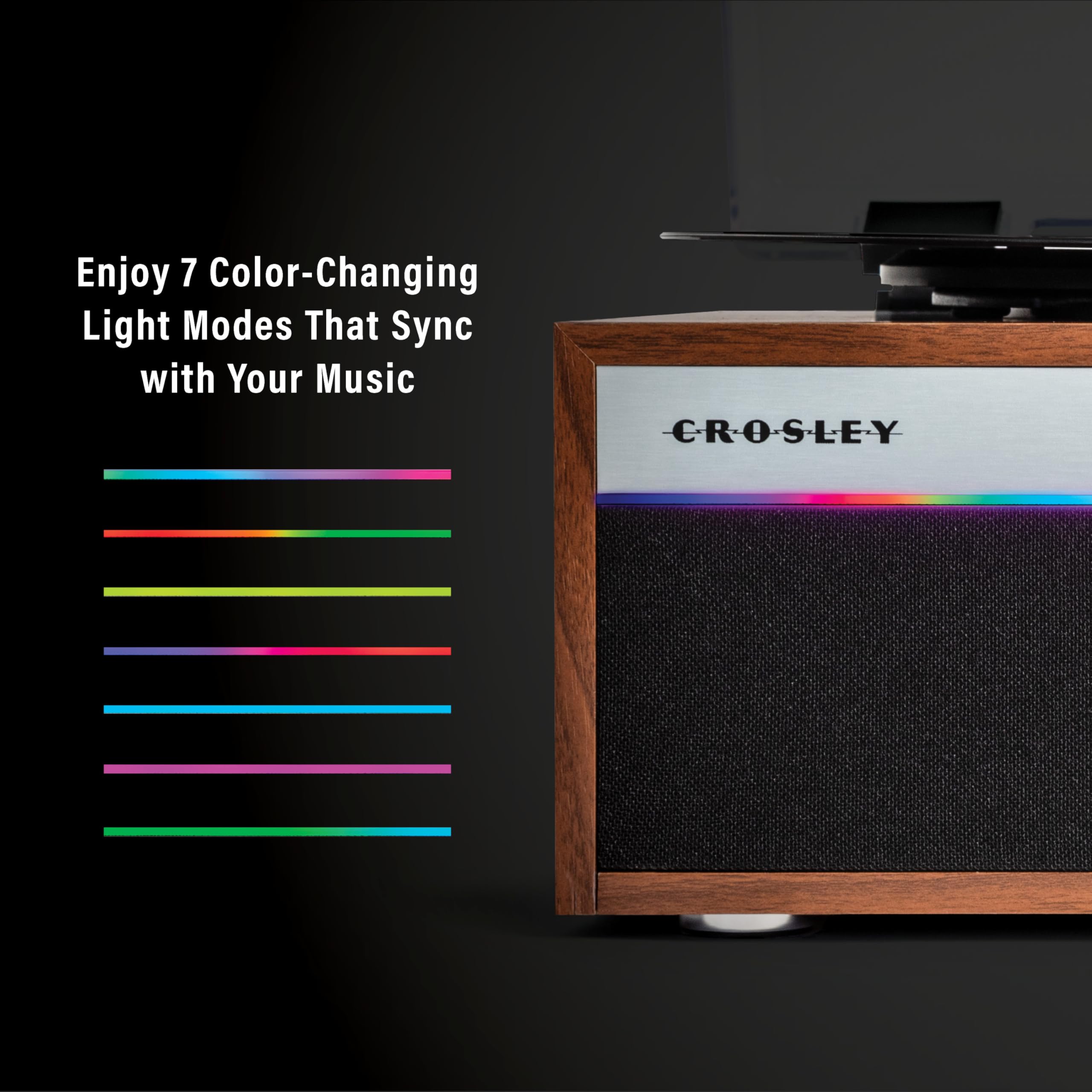 Crosley Cr6048A-Wa Strobe Bluetooth Vinyl Record Player With Music Sync Color Changing Led Lights, Walnut