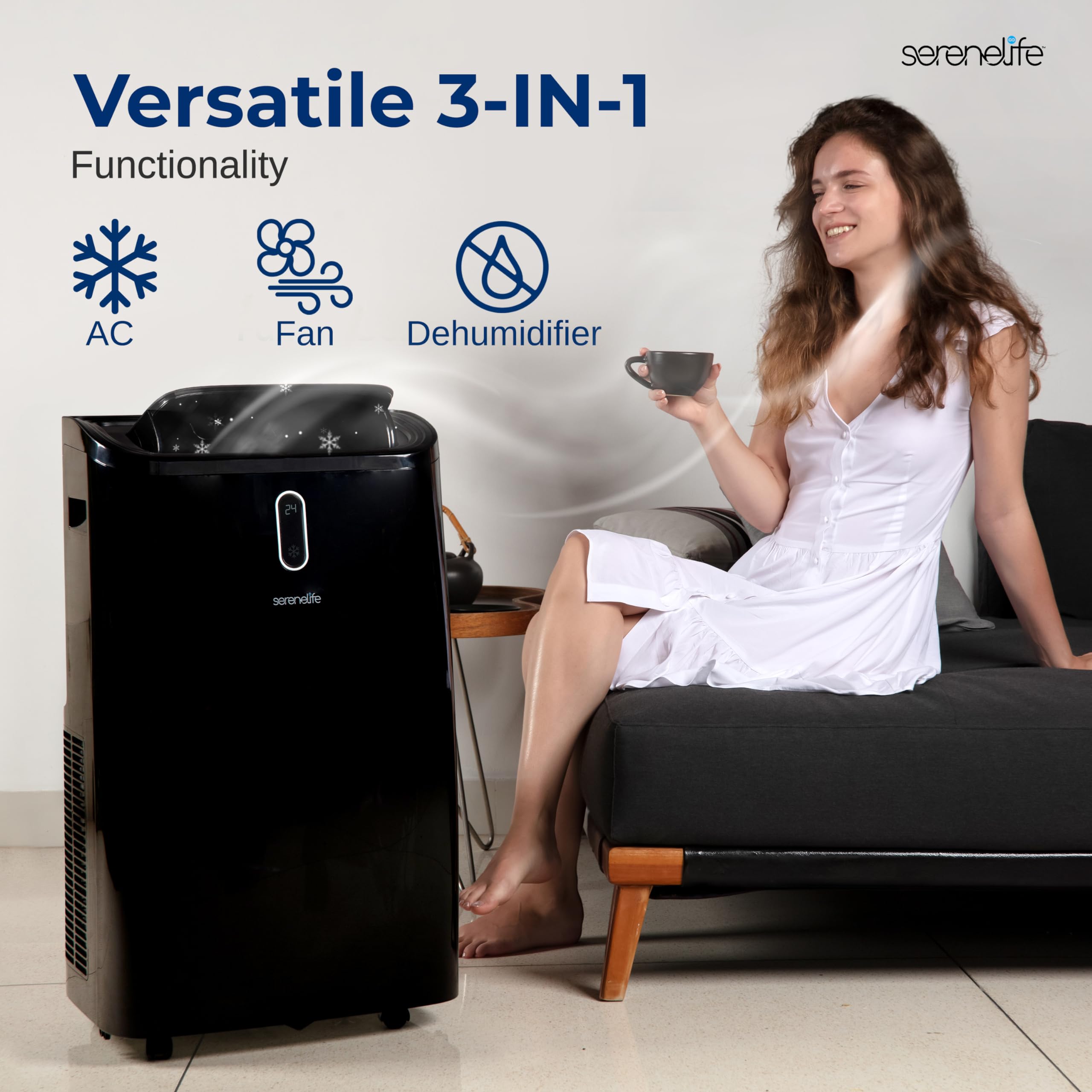 Serenelife 14000 Btu Portable Air Conditioner - 115V Compact Standing Air Conditioner For Room Up To 450 Sq. Ft., 3-In-1 Floor A