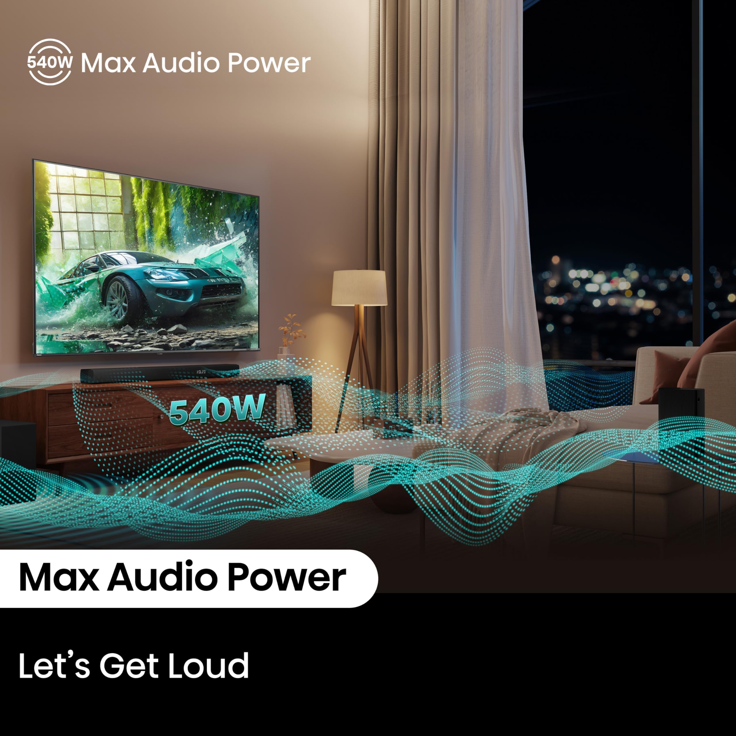 Hisense Hs5100 5.1Ch Sound Bar With Wireless Subwoofer, 540W, Dolby Digital Plus, Bluetooth 5.3, Ezplay, Roku Tv Ready, Dts: X,