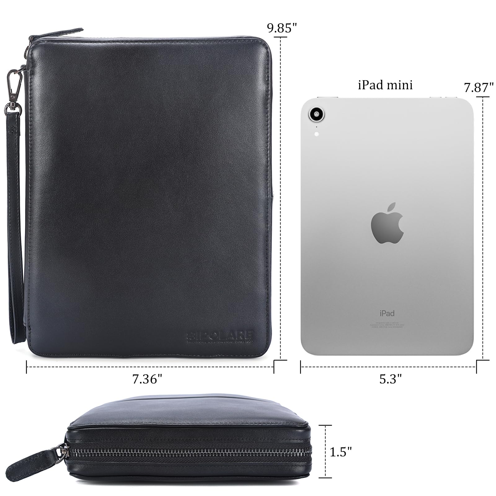 POLARE ORIGINAL Napa Leather Travel Electronics Cable Organizer Case Black